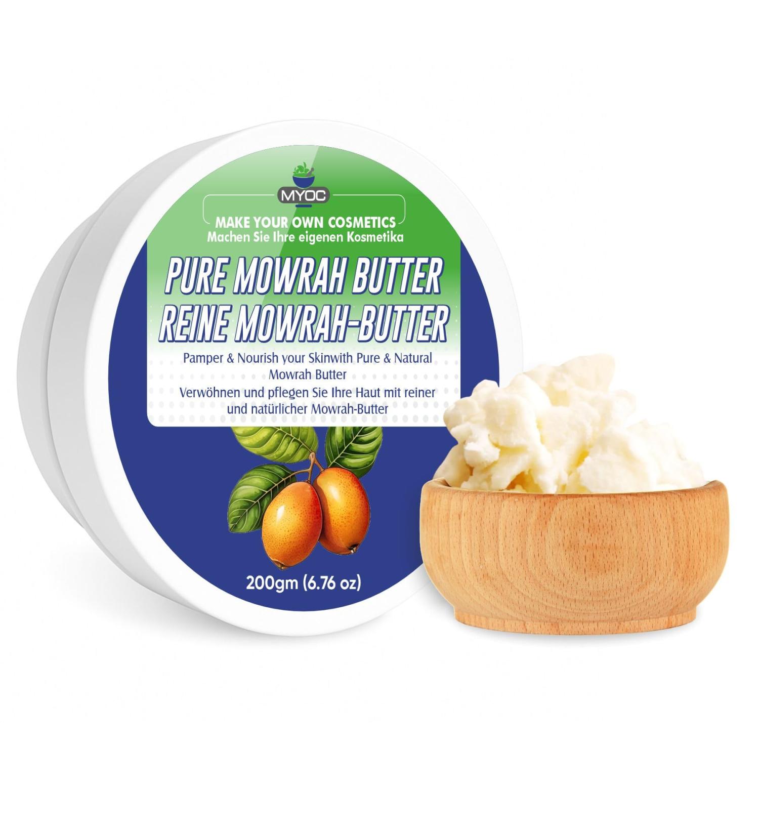 Mowrah Butter | Kosmetische Qualit t | Nat rliches Weichmachermittel f r Haut- und Haarpflege | Ideal f r Lotionen Cremes Balsame Seifen und DIY-Sch nheitsprodukte 200 g / 7 05 oz - Buy Online on GoSupps.com