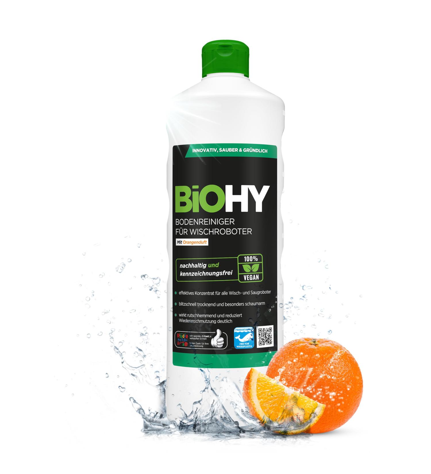 Biohy Floor Cleaner for Wiping Robots - Orange Scent | Eco-Friendly 1L Concentrate | Foam & Streak-Free Cleanliness - Buy Online on GoSupps.com