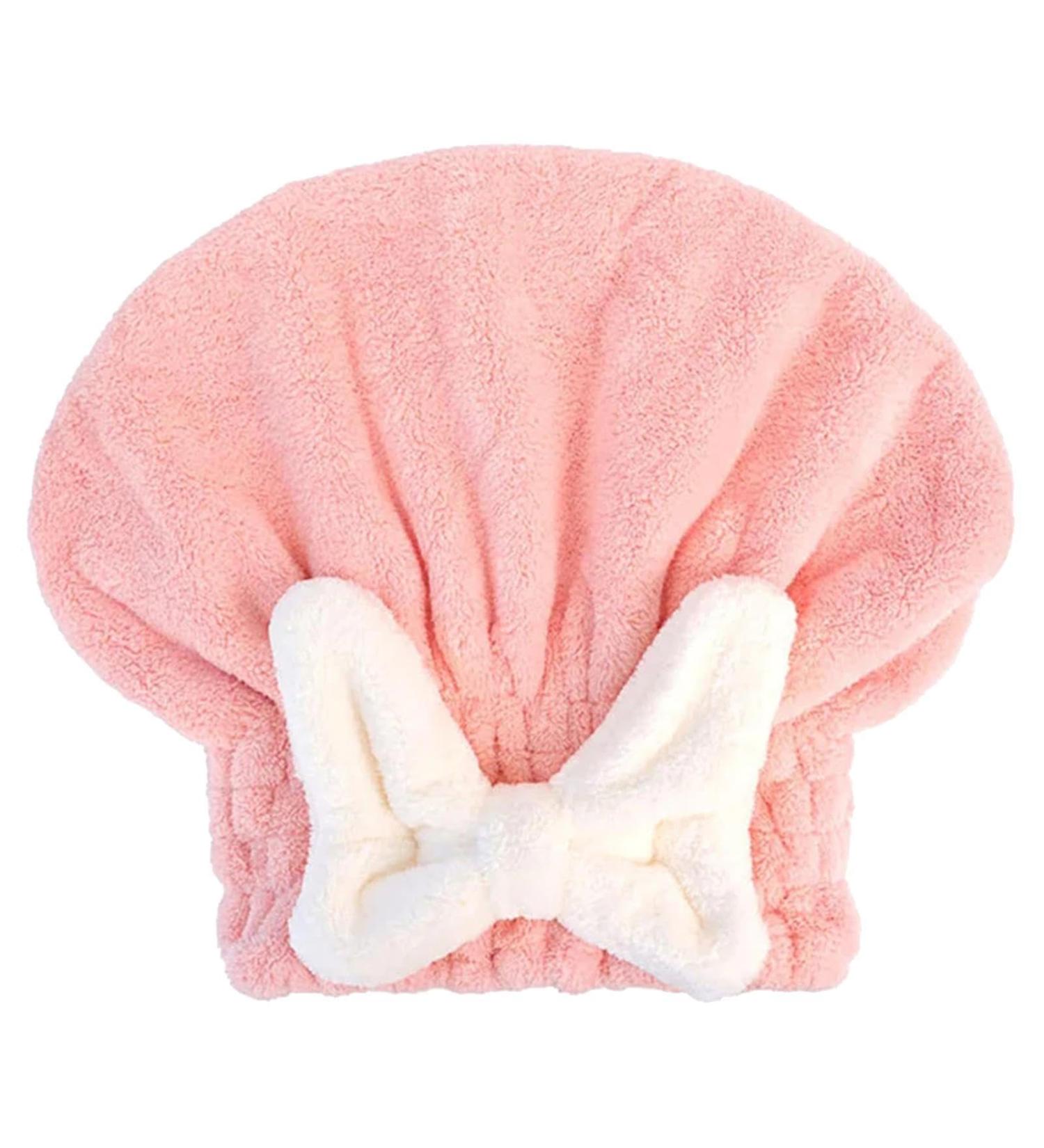 Absorbent Quick Dry Cap - Skin Friendly Hair Dry Bath Cap Super Absorbent Microfiber Hair Band | Hair Wrap Tape with Towel t Pink - Buy Online on GoSupps.com