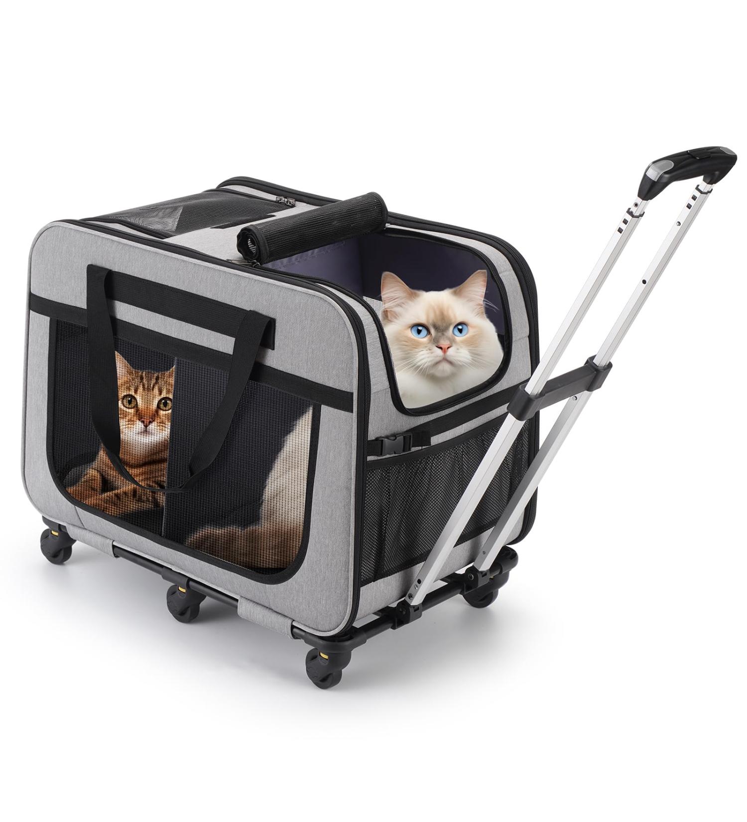 Fasnati Extra Large Pet Stretch Roller - 2 Compartment Travel Bag for Cats & Dogs | Collapsible Removable Wheels Gray XL - Buy Online on GoSupps.com