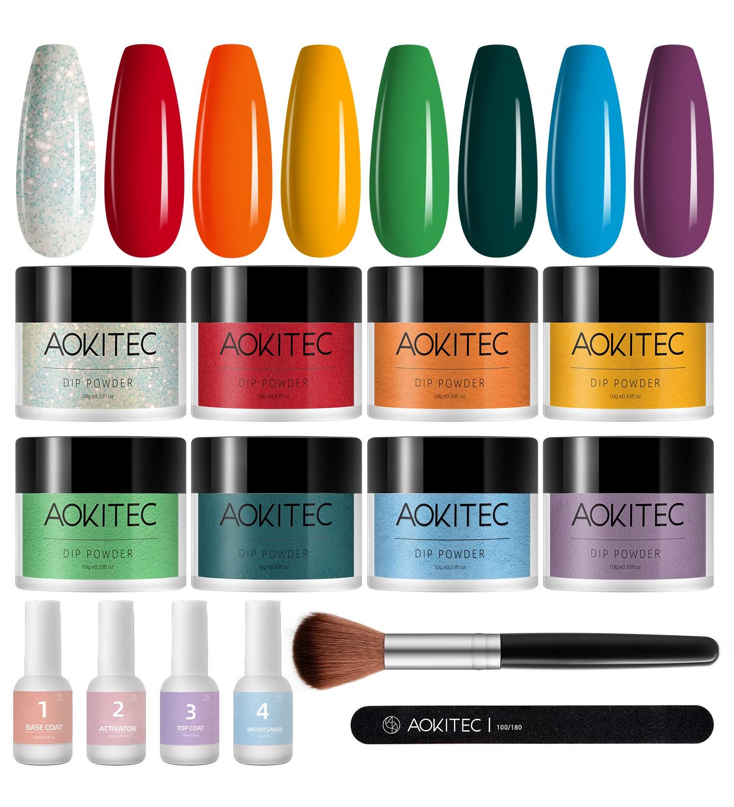 Aokitec 14Pcs Dip Powder Nail Kit - Rainbow Unicorn Collection for French Nails Art | Acrylic Dipping Powder Set with Base Top Coat and Activator - DIY Salon Quality - Buy Online on GoSupps.com
