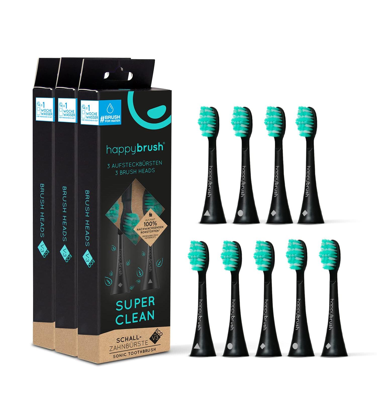 Happybrush Sustainable Electric Toothbrush Brush Heads Eco VIBE 3 - Black/Mint | 3x3 Pack | Eco-Friendly Oral Care - Buy Online on GoSupps.com