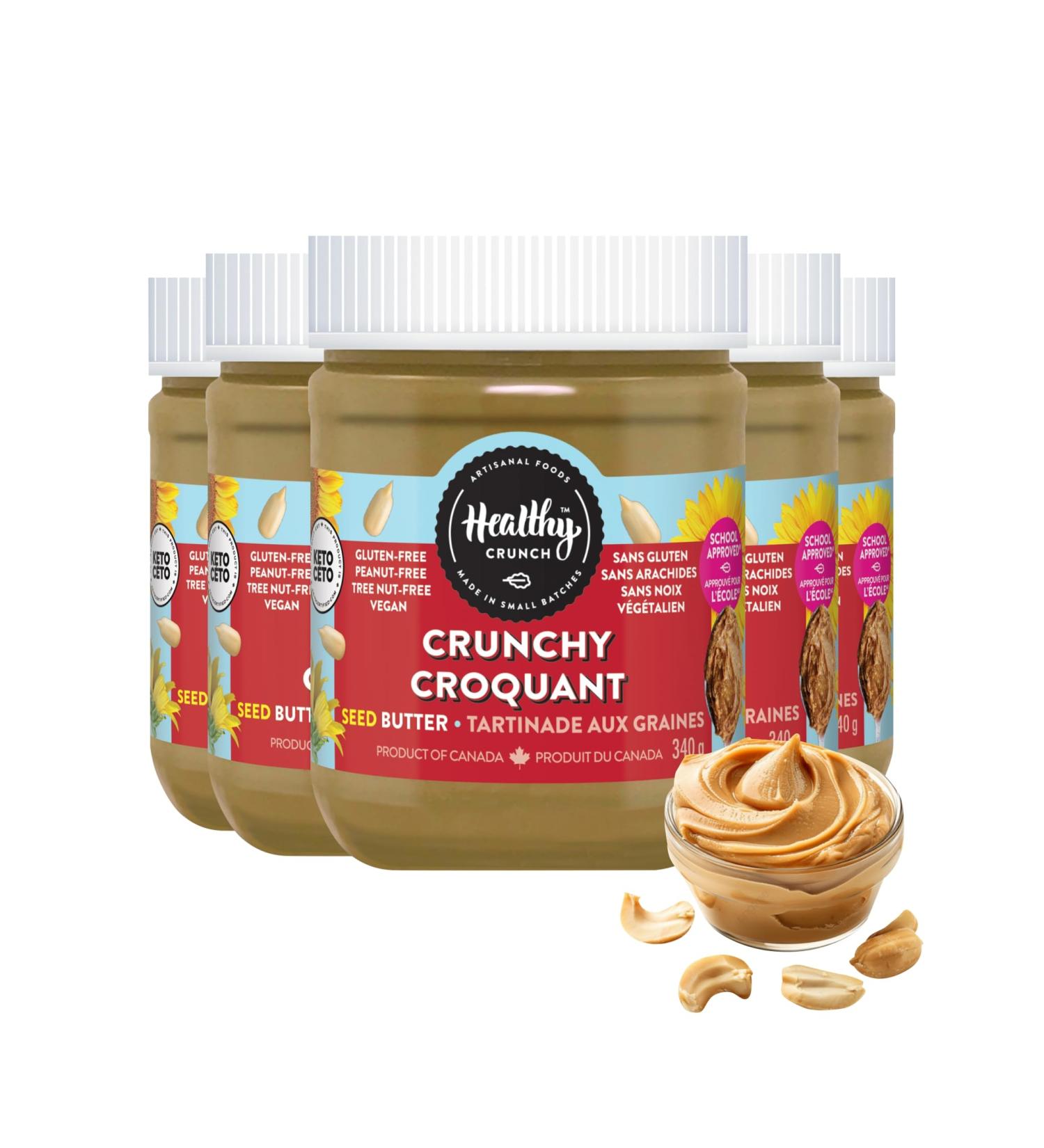 Healthy Crunch Seed Butter Crunchy Flavor 6 Units x 340g - Sunflower Butter Nut Butter Alternative - Organic Non-GMO Vegan-Friendly - High Protein No Added Sugar - Ideal for Snacks & Spreads - Buy Online on GoSupps.com