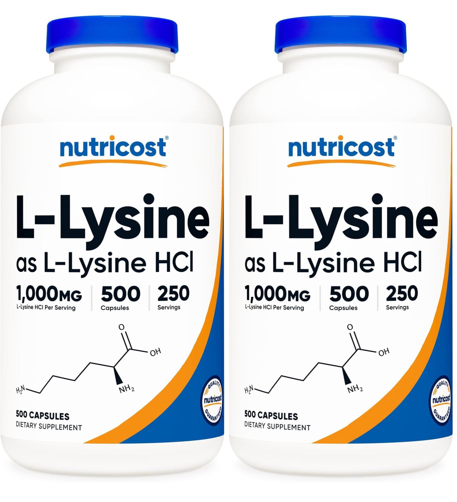 Nutricost L-Lysine 1000mg Per Serving 250 Servings 500 Capsules - Gluten Free Non-GMO 500mg Per Capsule (Pack of 2) - Buy Online on GoSupps.com