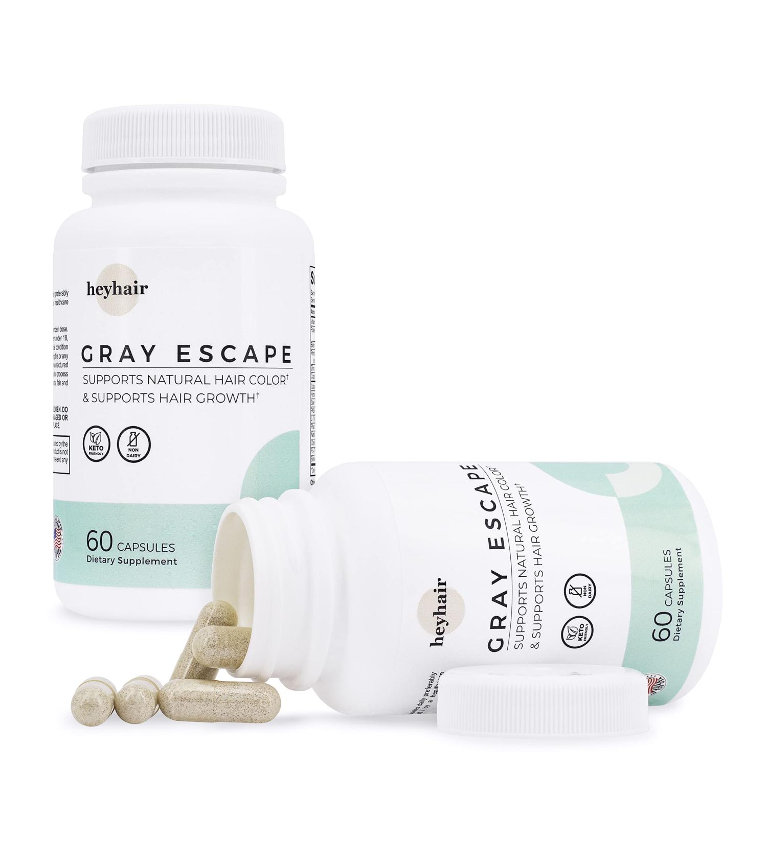 Heyhair Gray Escape Anti-Gray Hair Growth Supplement - Catalase, Saw Palmetto, Biotin, FoTi, PABA - 1 Month Supply - Buy Online on GoSupps.com