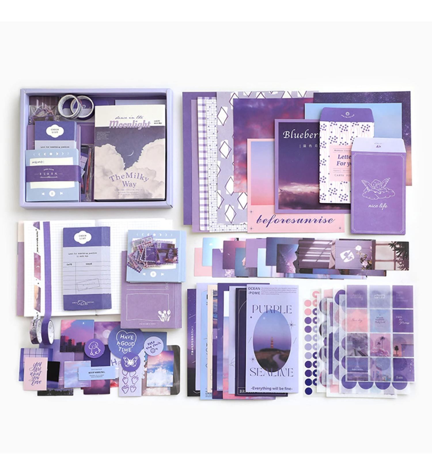 Vintage Aesthetic Scrapbook Kit(346pcs)  Scrapbooking Supplies Kit with Bullet Junk Journal  Stationery  A6 Grid Notebook with Graph Ruled Page DIY Journaling Gift for Teen Girl Kid Women  Purple - Buy Online on GoSupps.com