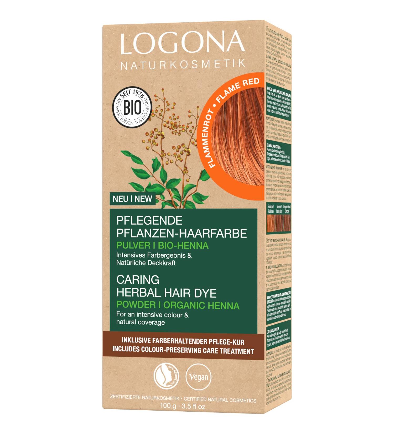 Logona Natural Herbal Hair Color - Vegan Flame Red Powder with Organic Henna | 100g | Intense Color & Shine - Buy Online on GoSupps.com