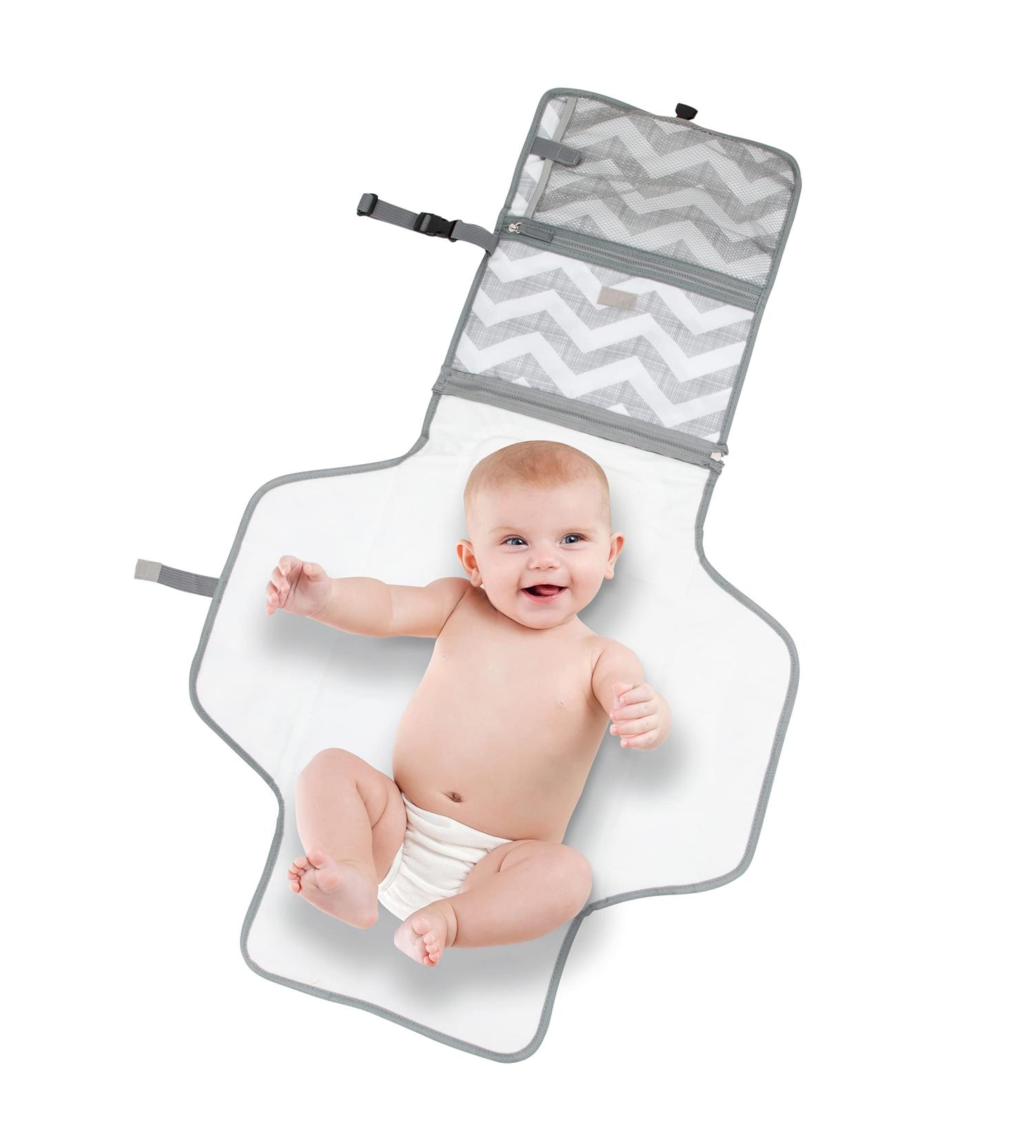 Menions Portable Nappy Changing Mat with Wipe-Pocket and Head Cushion - Waterproof Travel Change Pad for Babies - Grey Star Print - 0 Months - Buy Online on GoSupps.com