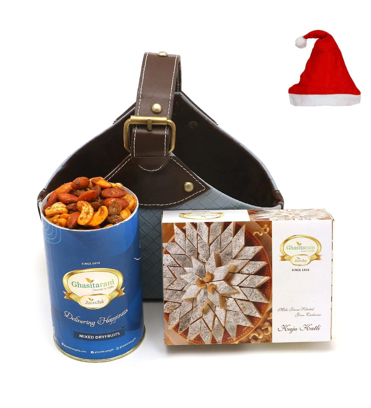 Jaiccha Ghasitaram Christmas Gifts Basket Small of Mixed Dryfruits and Kaju Katli - Buy Online on GoSupps.com