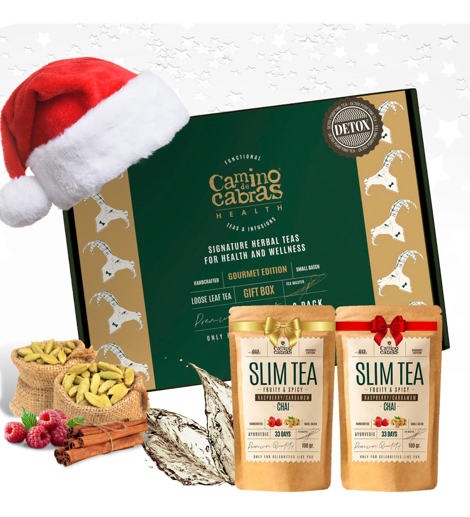  CAMINO DE CABRAS Tea Gift Set - Chai Tea & Slim Tea - The Noir Assam Ginger Nettle Cinnamon Turmeric Black Pepper Raspberry Cardamom - Ideal for Chai Latte - Spicy Chai Tea Bulk 2 x 100g - Buy Online on GoSupps.com