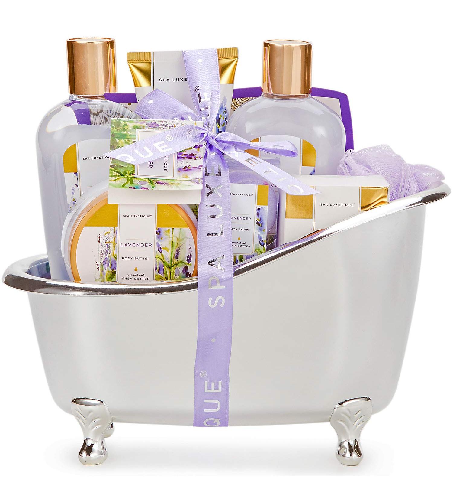 Spa Luxetique Lavender Bath Basket for Women - Body Lotion, Bath Salt, Bombs - Relaxation Spa Set - Birthday Gift - Buy Online on GoSupps.com