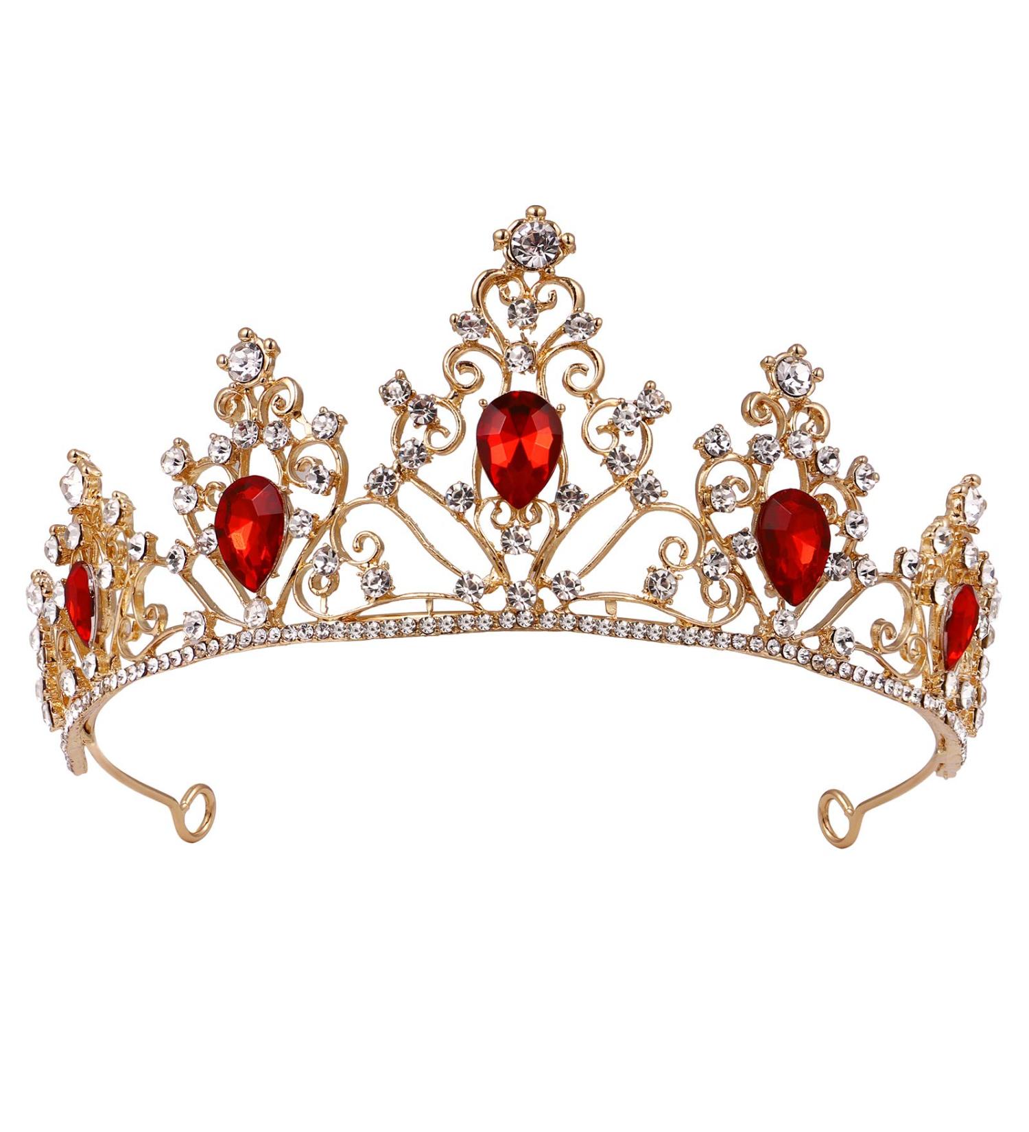 Minkissy Gemstone Crown Tiara - Red Crystal Rhinestone Queen Princess Pageant Hair Accessory for Wedding Party - Buy Online on GoSupps.com