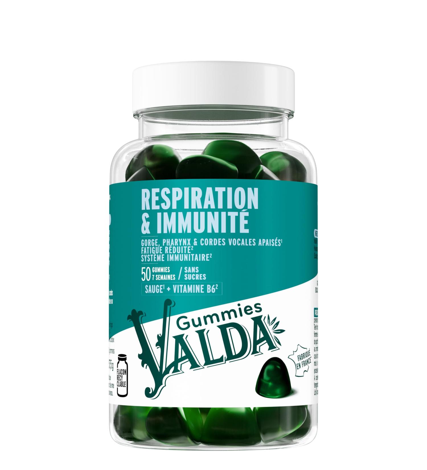 Valda Gummies Respiration & Immunity: Herbal Supplement Essential Oil Vitamin B6 & Sodium Hyaluronate Sugar-free with Sweeteners - 50 Gums 156g - Buy Online on GoSupps.com