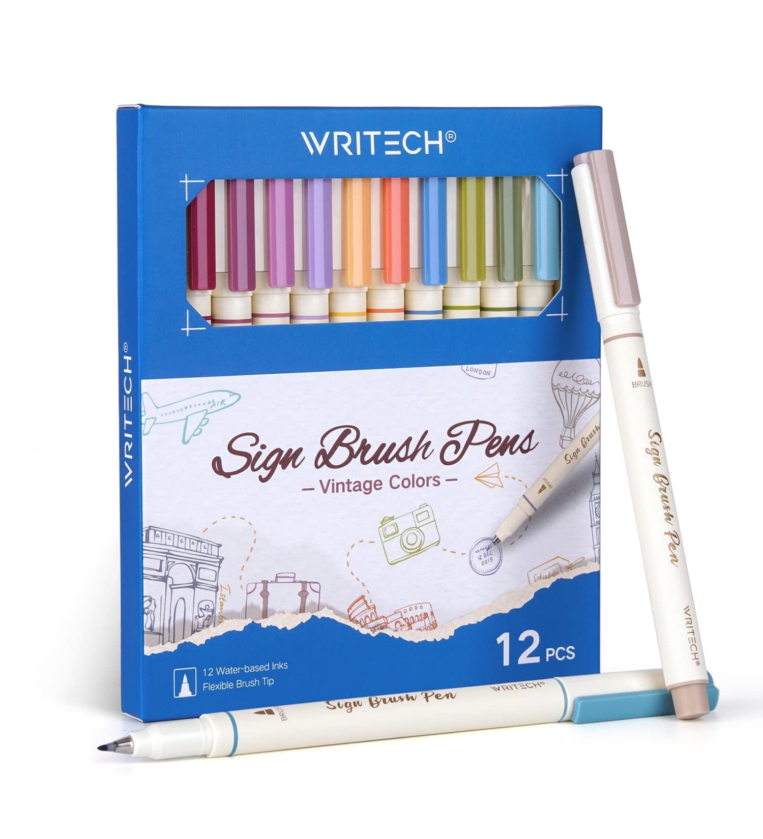 WRITECH Arts Sign Brush Pen Brush Tip Marker Felt Tip Water Based Ink Color Pens 12 Assorted Vintage Colors Great for Lettering Journaling Calligraphy (Vintage) - Buy Online on GoSupps.com