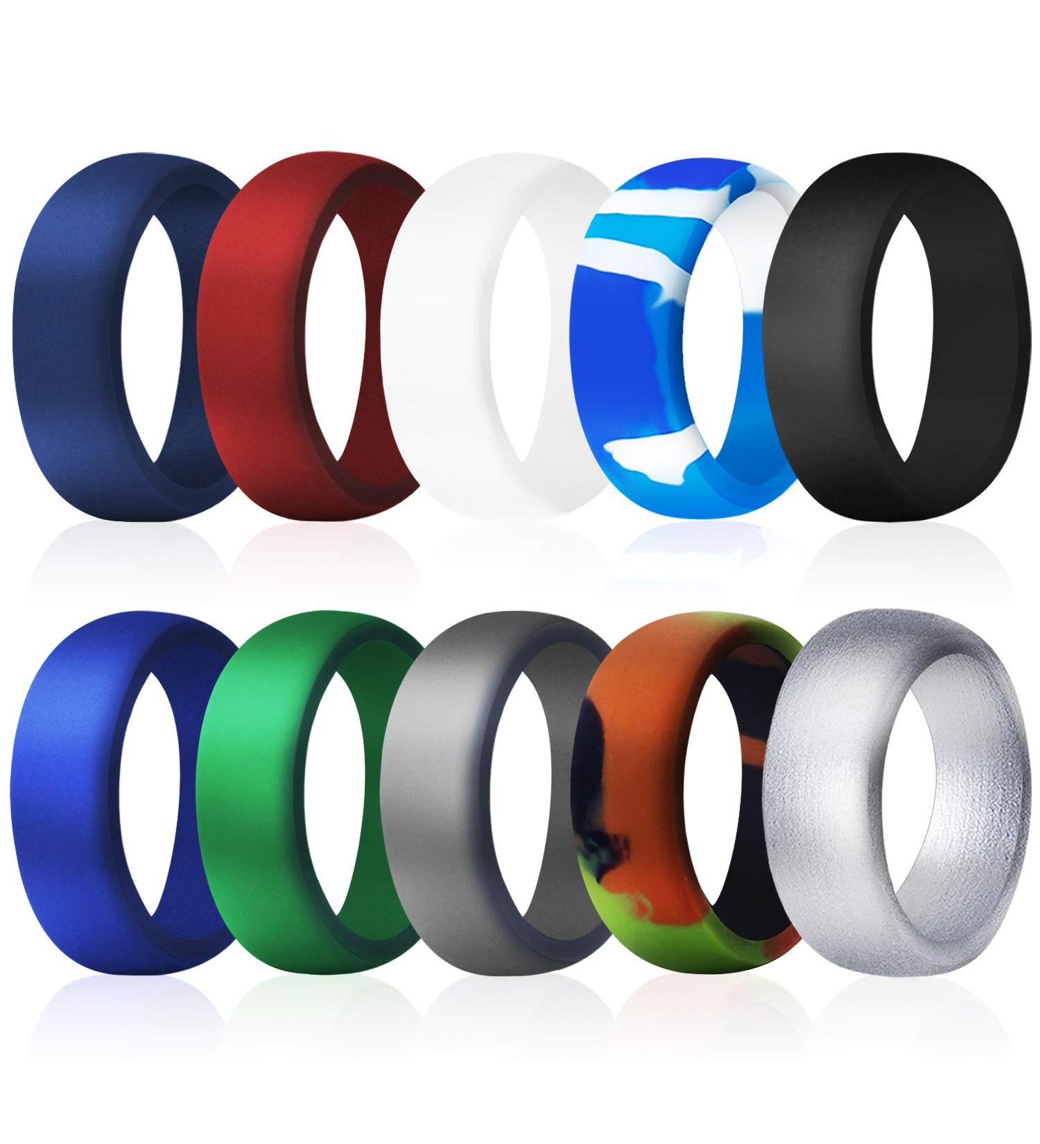 COOLOO Silicone Wedding Ring for Men 10 Pack - Affordable Durable Comfortable Bands in Black, White, Blue, Silver & Gray - Size 12.5-13 (22.2mm) - Buy Online on GoSupps.com