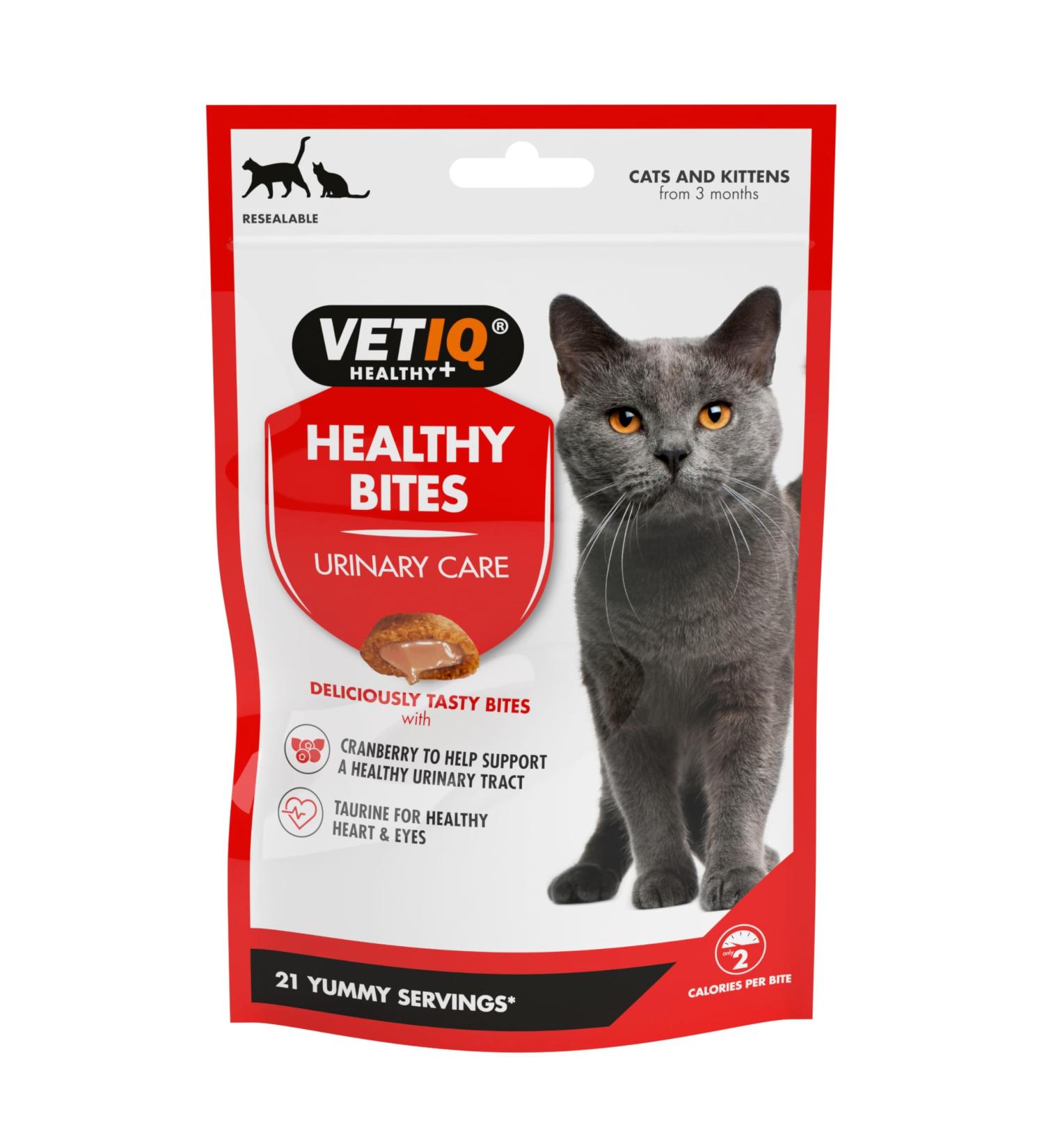 VetIQ Healthy Bites Urinary Care Cat Treats 8x 65g - Cranberry Supplement for Urinary Health - Cheese & Catnip Flavored Kitten Treats - Prebiotic Fibre for Cat Health - Buy Online on GoSupps.com