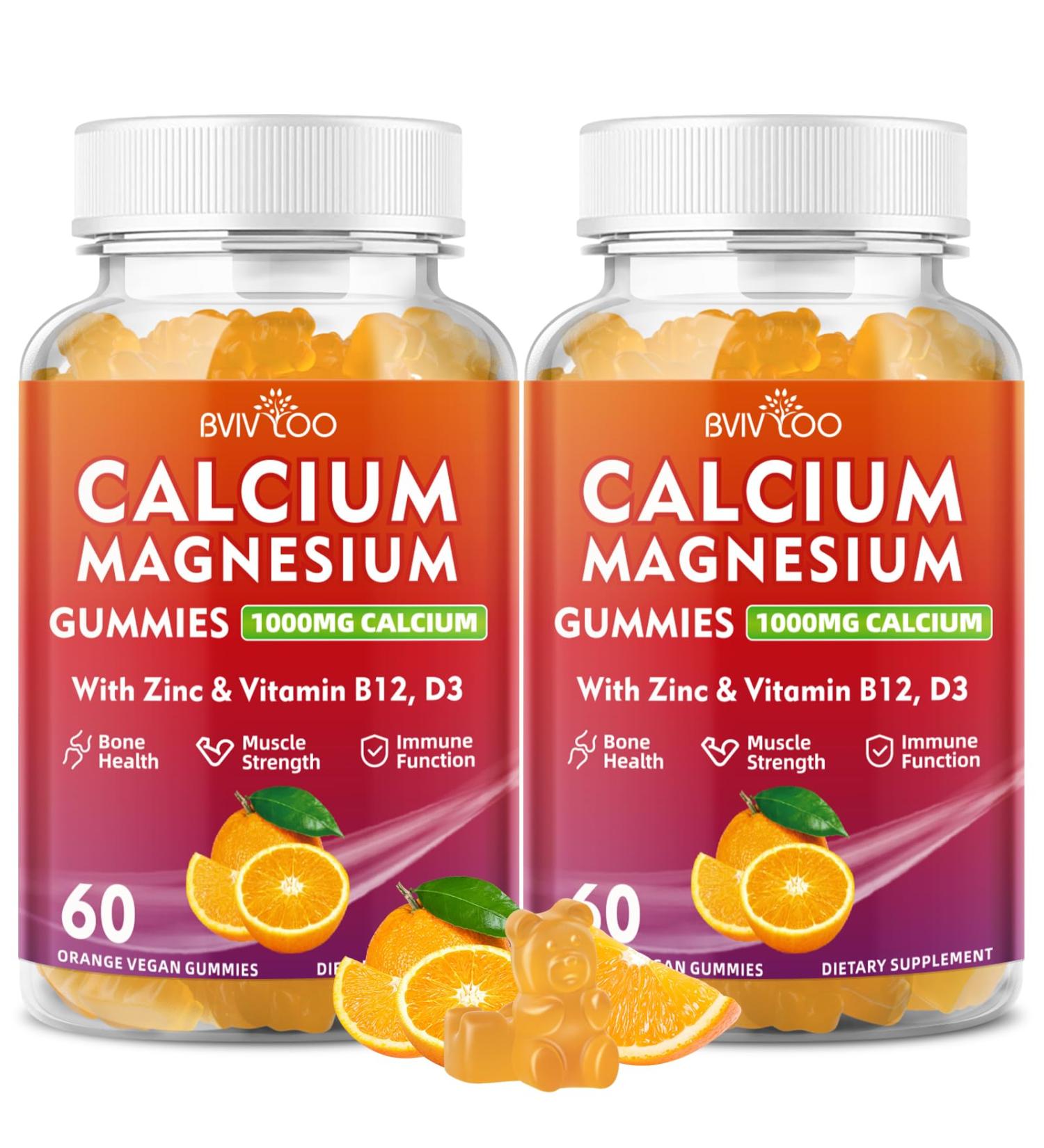 2 Pack Calcium Gummies 1000mg with Vitamin D3 K2 & B Complex Potassium Calcium Magnesium Zinc Gummies for Bone Muscle Mood and Immunity - Orange Flavor 120 Gummies 2pack - Buy Online on GoSupps.com