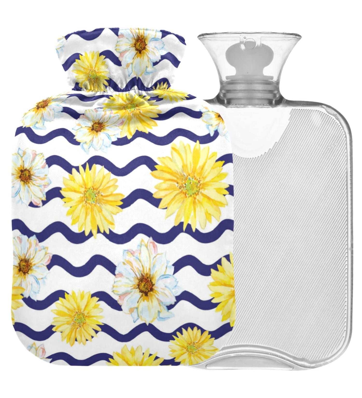 Naanle 2L White & Yellow Daisy Heat Bottle - Transparent Hot Water Bottle for Bed Hand & Feet Warmer Pain Relief & Cold Therapy - Buy Online on GoSupps.com