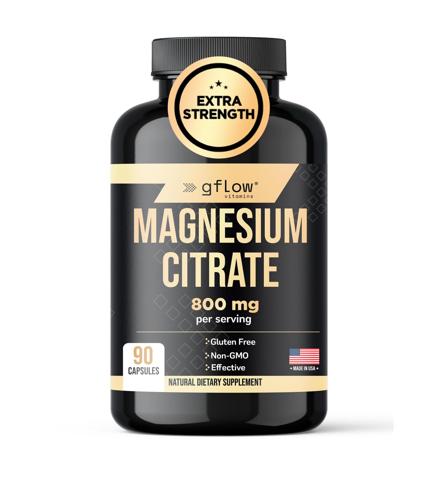 Gflow Vitamins Magnesium Citrate Supplement | Citrato de Magnesio | Supplement for Calm, Sleep, Muscles and Bones | Made in The USA - Buy Online on GoSupps.com