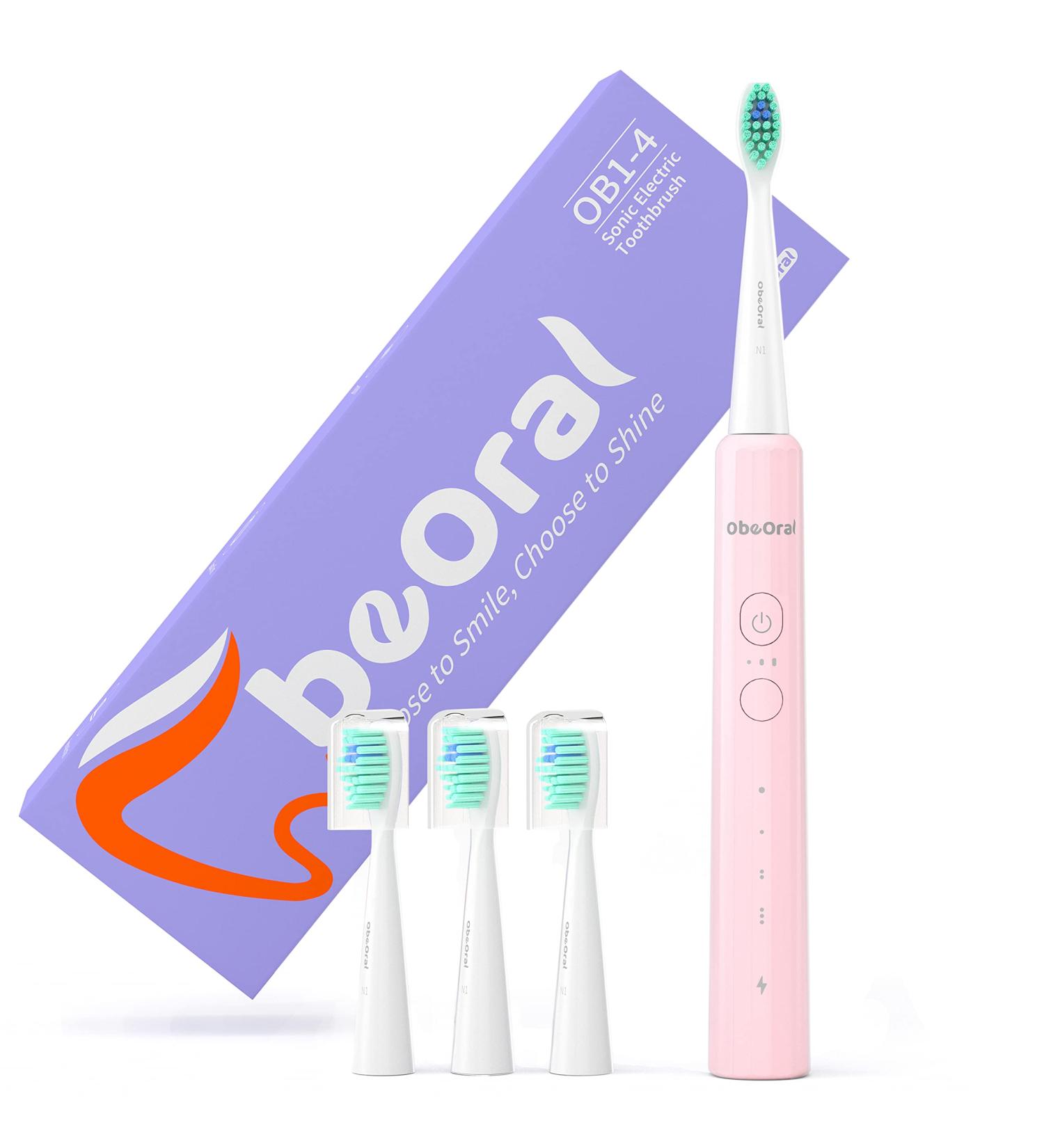 ObeOral Sonic Electric Toothbrush, 12 Modes, Rechargeable, 4 Dupont Bristles, Smart Timer, Whitening, for Adults and Kids 8+, Light Pink - Buy Online on GoSupps.com
