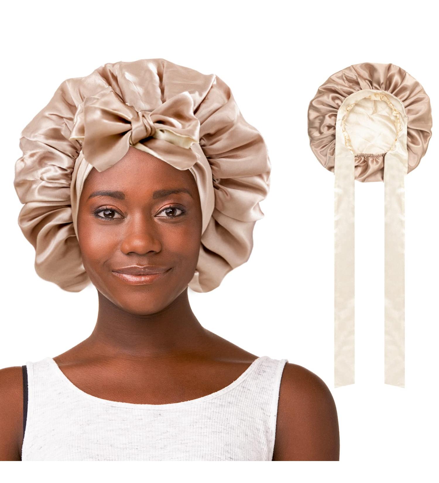 Satin Silk Reversible Hair Bonnet for Women - Non Slip Adjustable Double-layer (Coffee/Champagne) - Buy Online on GoSupps.com