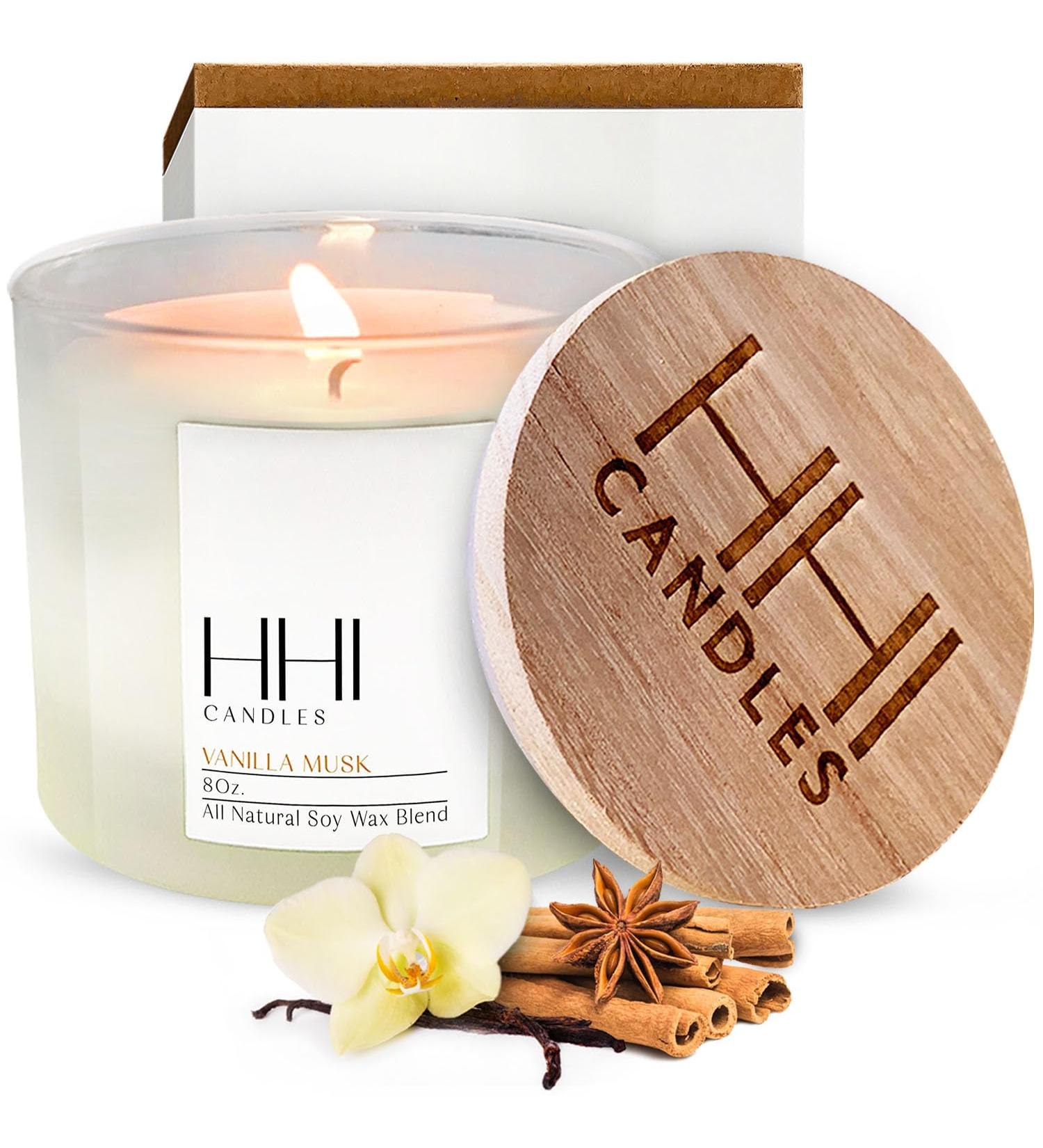 Vanilla Candle | Vanilla Musk Scented Soy Candle - Large 8 oz | Long Burn Time | HHI Candles - Buy Online on GoSupps.com