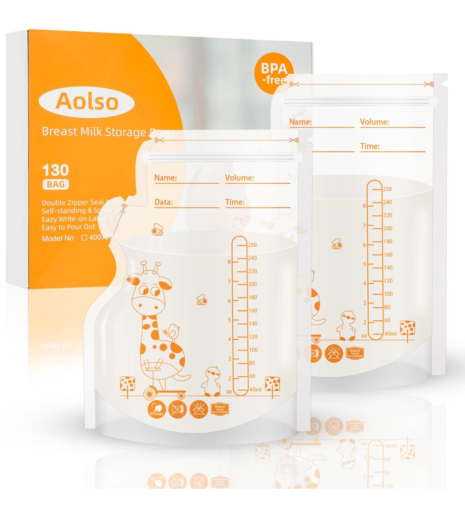 AOLO 130 BPA-Free Breast Milk Storage Bags - 250ml Spout-Proof & Space-Saving for Freezing & Breastfeeding - Buy Online on GoSupps.com