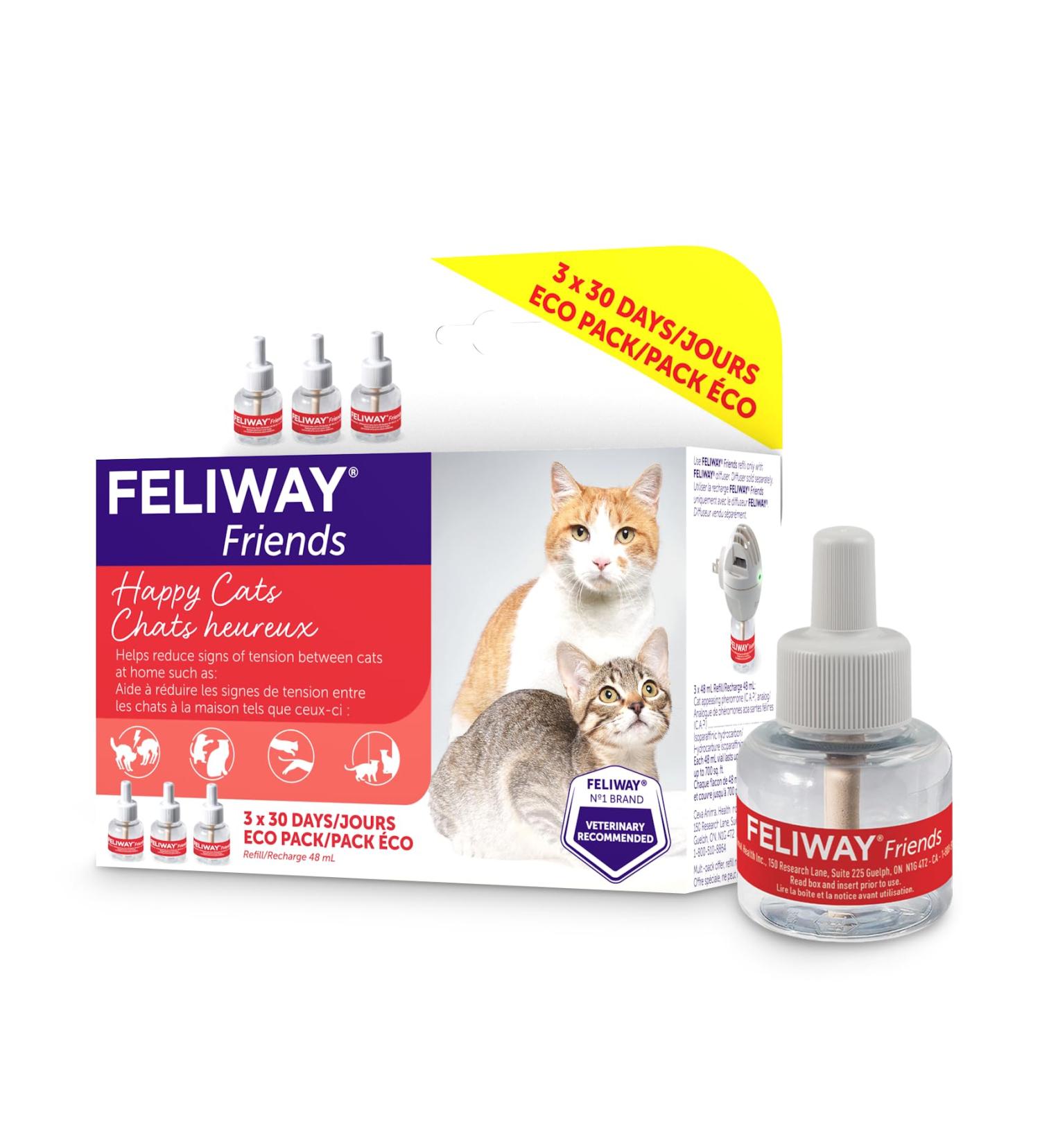 FELIWAY Friends Diffuser Refill 3-Pack (FELIWAY MultiCat) - Use with FELIWAY Cat Diffusers - Helps Reduce Fighting Tension and Conflicts Between Cats in The Home (90 Day Supply FELIWAY Refill D894) - Buy Online on GoSupps.com