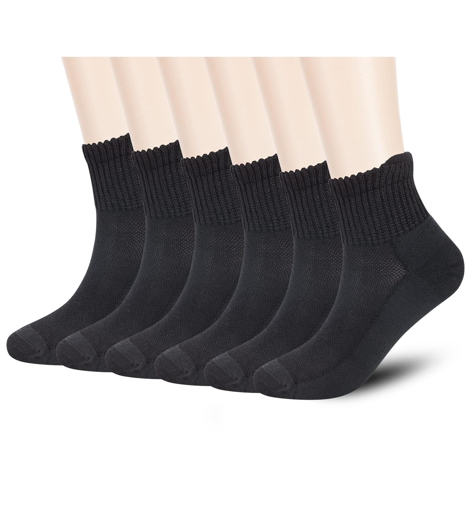 Bamboo Diabetic Socks 6 Pairs - Circulatory No-Binding Ankle Seamless - Athlemo Women&Men - Black (Size 13-15) - Buy Online on GoSupps.com