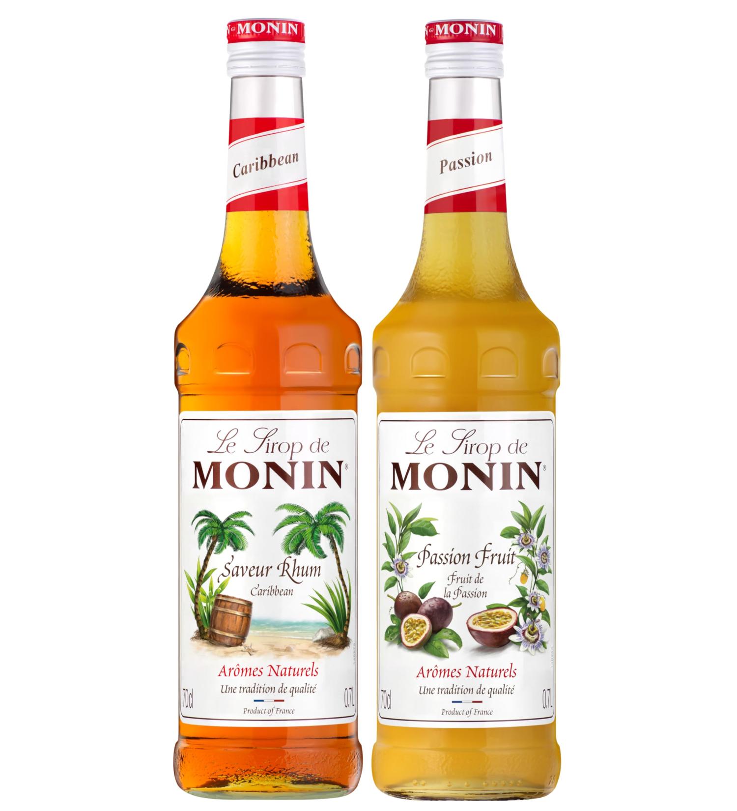 MONIN - Variety of Rum Flavor Syrup and Passion Fruit Syrup for Prosecco Cocktail Iced Tea and Lemonade - Natural Flavors - 2x70cl - Buy Online on GoSupps.com