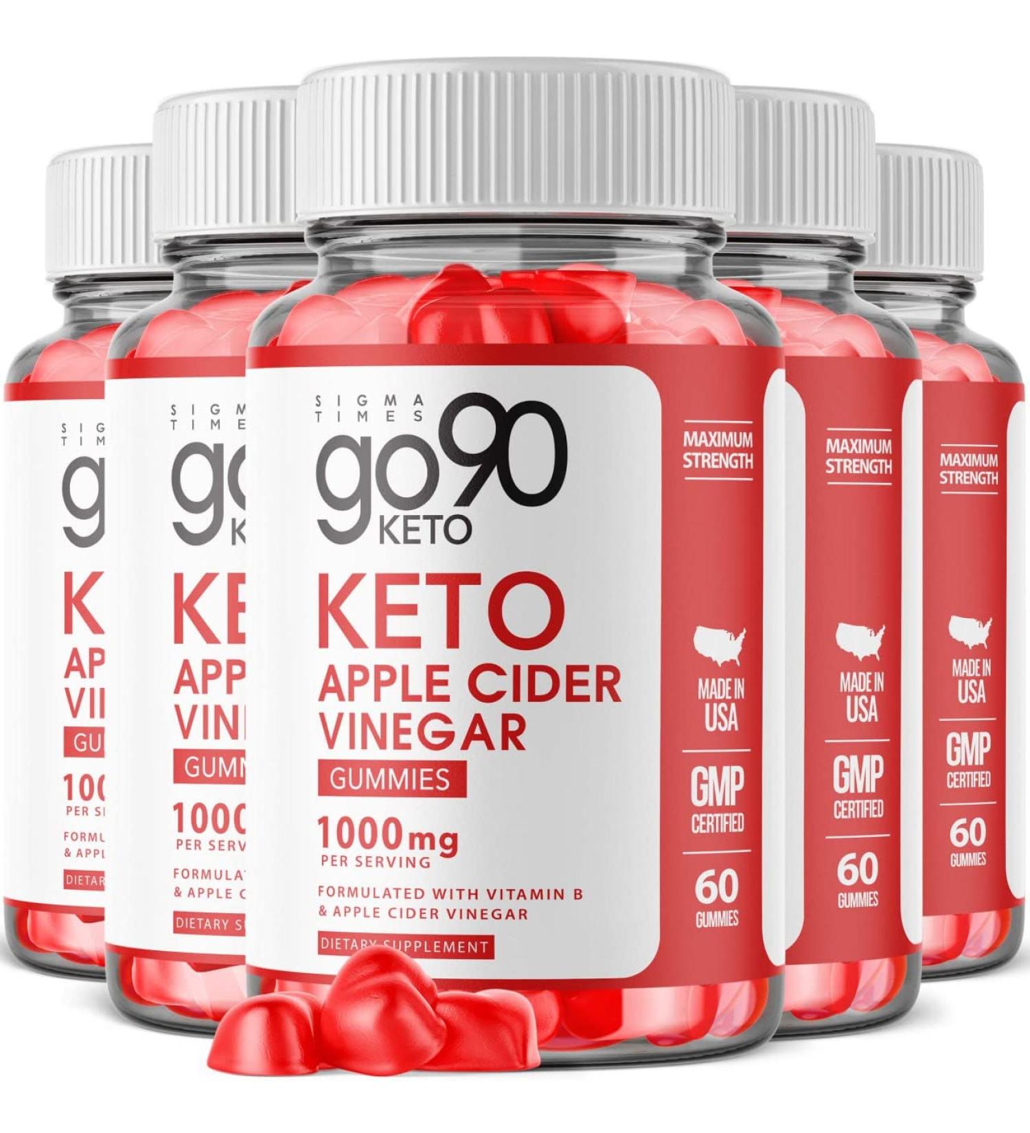 5 Pack Go90 Keto ACV Gummies - Advanced Weight Loss Formula - Made in USA - 1000mg Apple Cider Vinegar - 300 Gummies - Buy Online on GoSupps.com