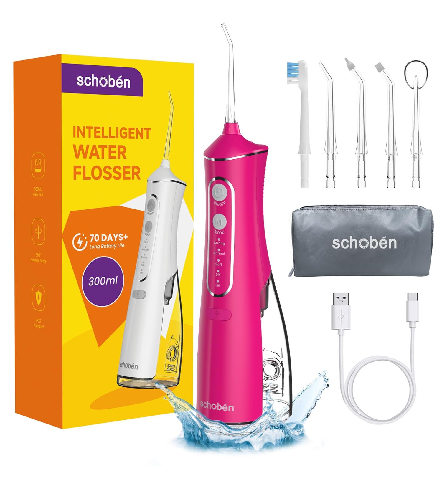 Water Dental Flosser Pick - Cordless 4 Modes 300ML IPX7 Waterproof for Home & Travel - Rose Pink Teeth Cleaner - Buy Online on GoSupps.com