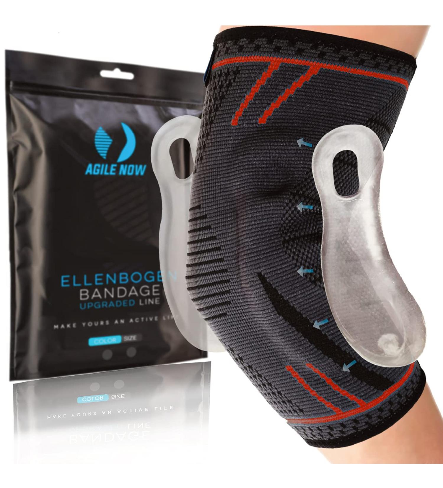 Agile Now Elbow Bandage - Upgrade Your Joint Support | Non-Slip Tennis Arm Bandage with Curved Gel Pads for All Sports (L | Red) - Buy Online on GoSupps.com