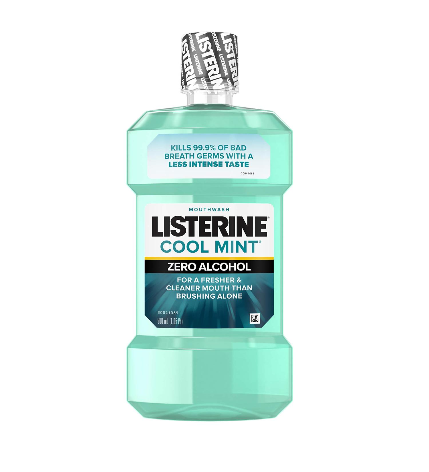 Listerine Zero Alcohol Mouthwash 500ml - Cool Mint Flavor | Alcohol-Free Oral Care for Bad Breath - Buy Online on GoSupps.com