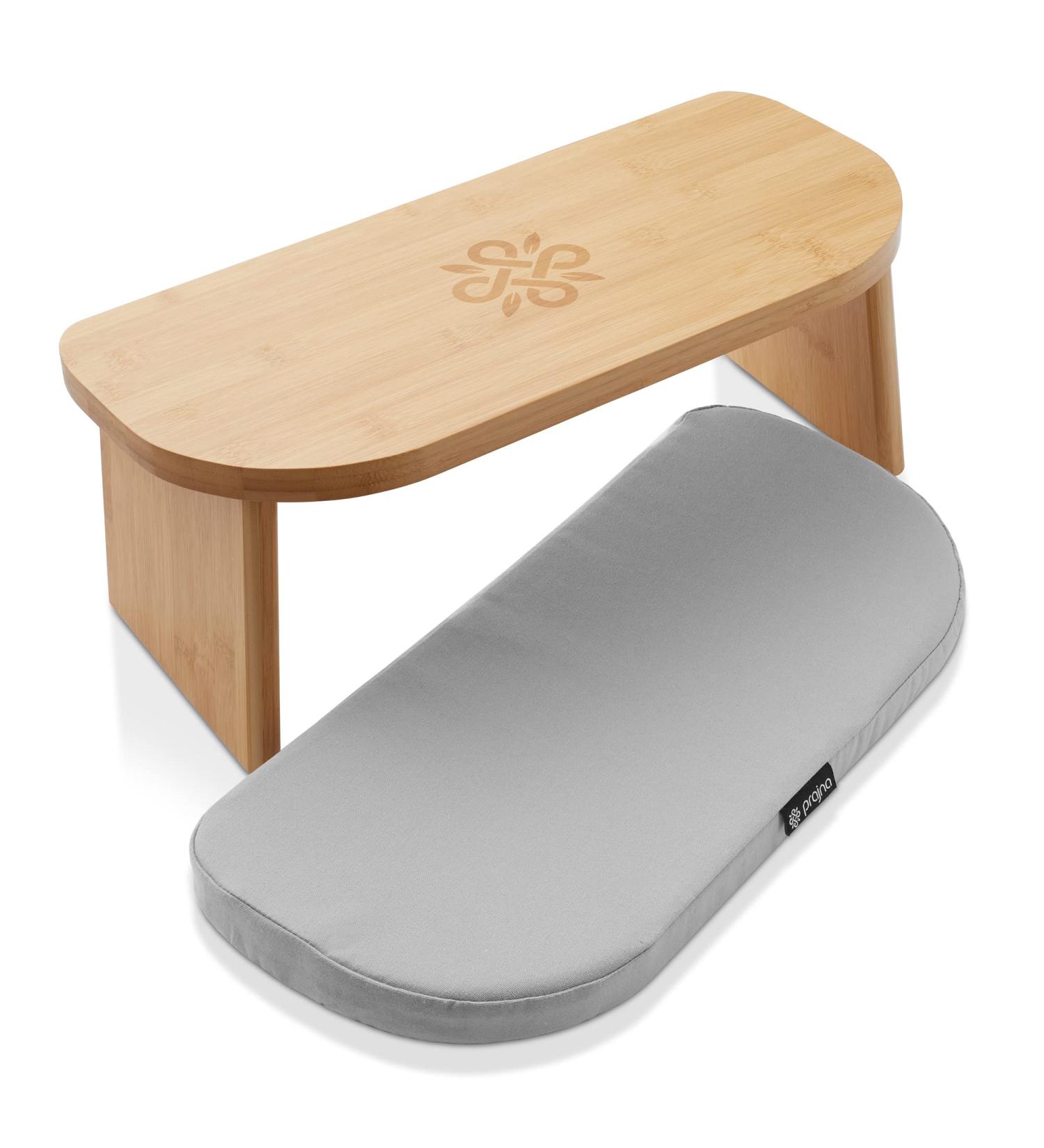 Prajna Bamboo Meditation Bench with Cushion and Carry Bag - Gray - Buy Online on GoSupps.com