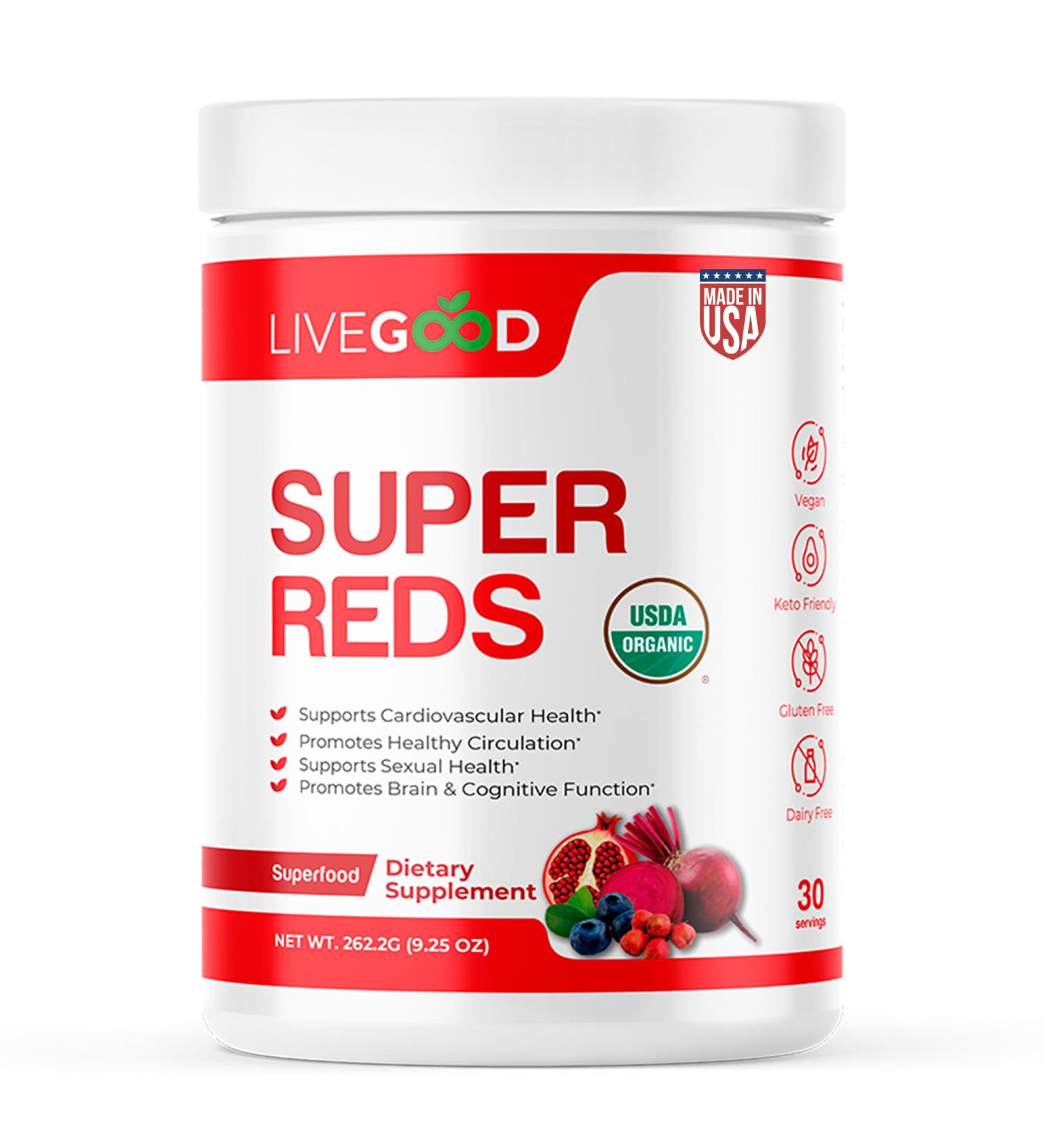 LiveGood Super Reds Organic Superfood Powder with Beetroot and Organic Pomegranate Powder Antioxidant Fruit Blend and Red Beets Supplements for Daily Energy (30 Servings) - Buy Online on GoSupps.com