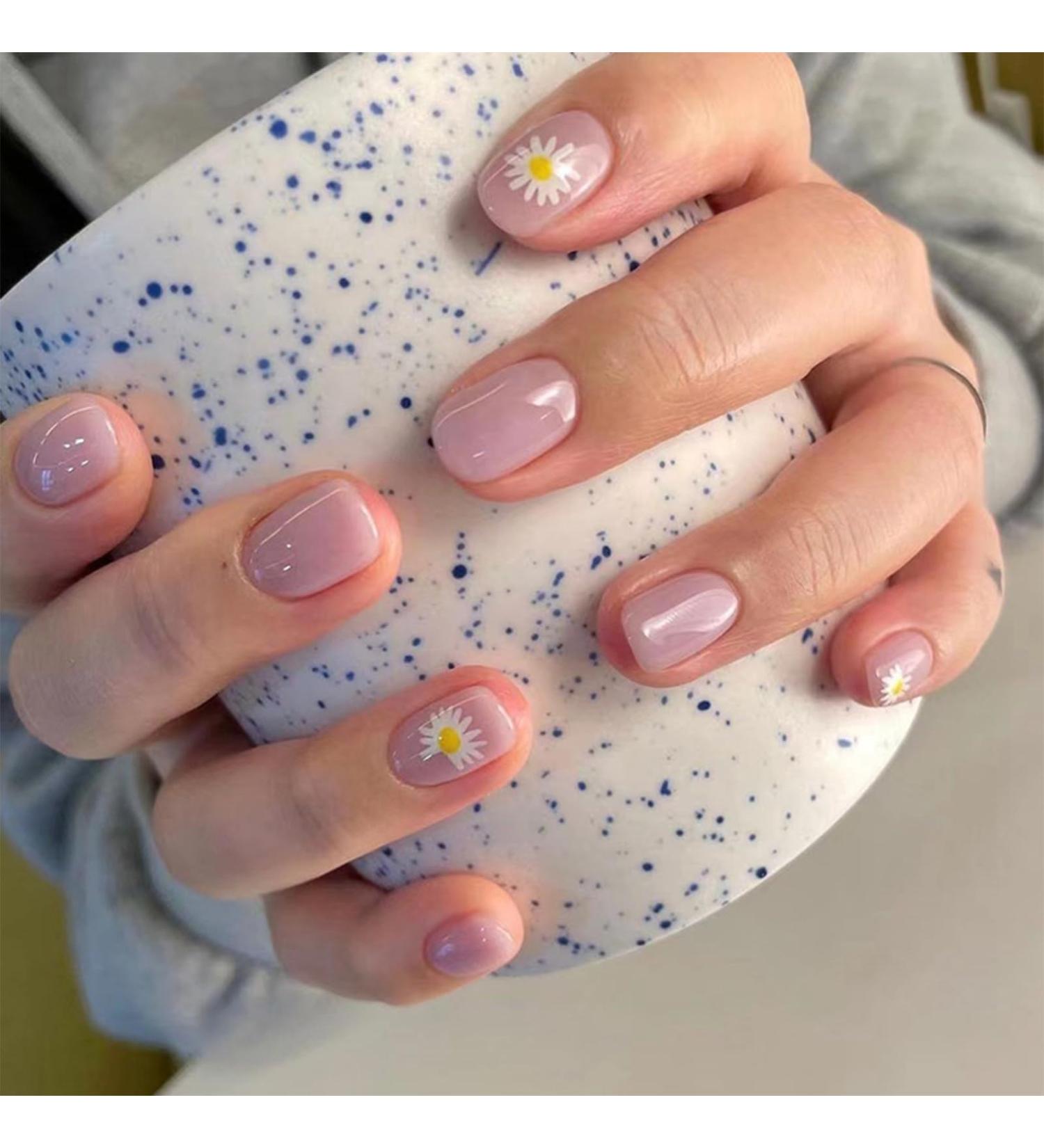 24pcs Light Purple Daisy Flower Stick on False Nails | Removable Press on Nails for Women/Girls - 0252Y90 - Buy Online on GoSupps.com