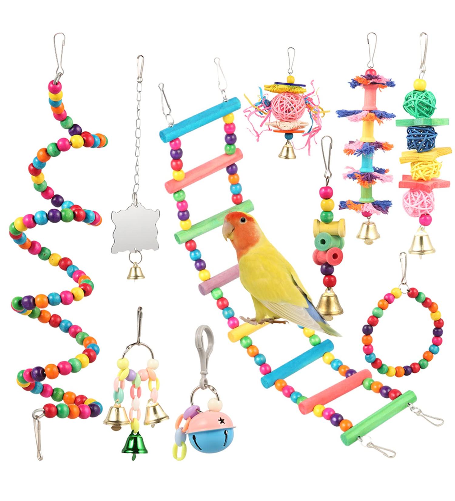 BrilliantDay 10-Pack Parrot Toys - Wooden Platforms Swings & Seats for Lovebirds Nymphensittich and Aras - Perfect for Bird Enrichment - Buy Online on GoSupps.com