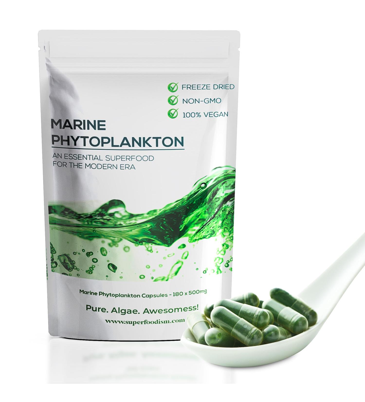 SuperFoodISM Marine Phytoplankton Supplement Superfood Rich in Omega-3 and Essential Nutrients (180 Capsules) - Buy Online on GoSupps.com