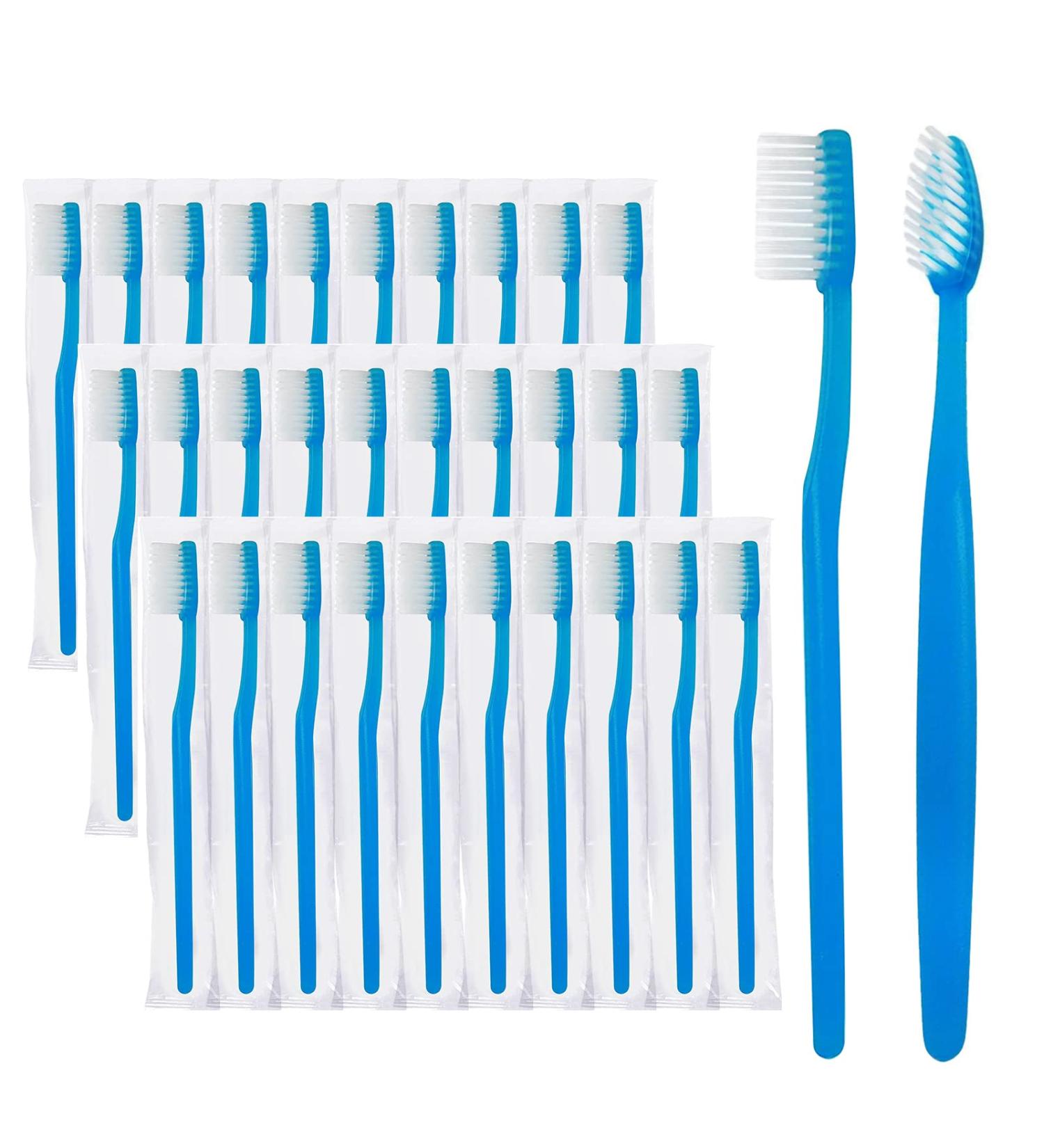 Blue Handle Disposable Toothbrushes - Individually Wrapped (50 Pack) for Hotel, AirBnB, and Homeless Care - Buy Online on GoSupps.com