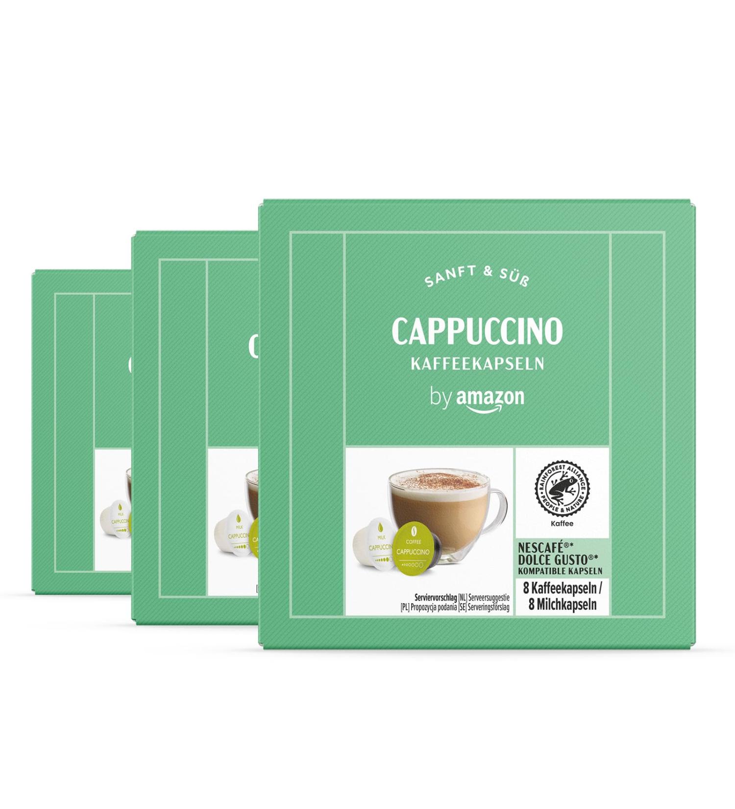 Buy By Amazon Cappuccino Dolce Gusto Compatible Capsules - Light Roast Rainforest Alliance Certified - 24 Pieces (3 Packs of 8) - Buy Online on GoSupps.com