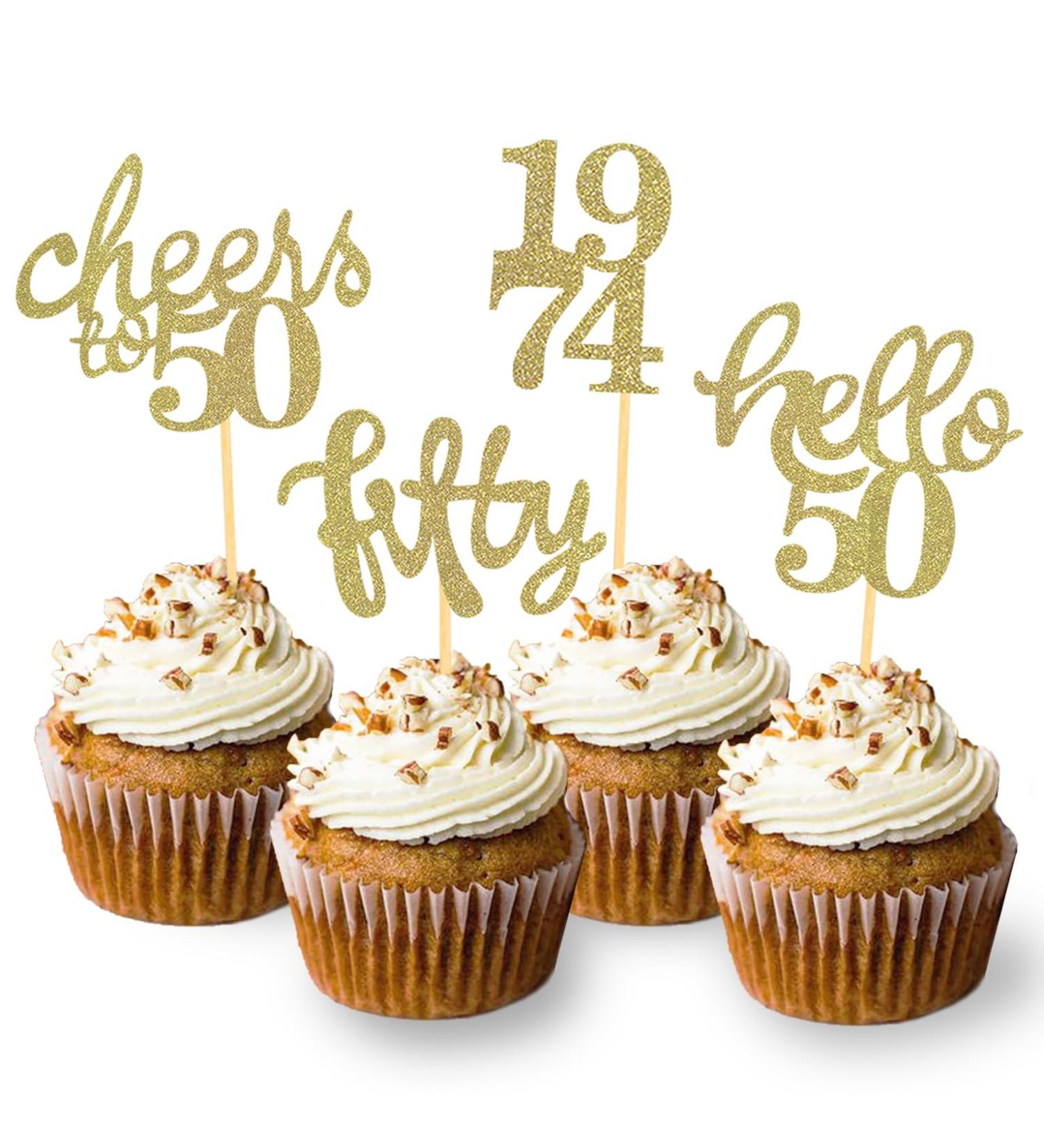 24 Pcs Glitter 50th Birthday Cupcake Toppers for Celebrating Fifty Years Old Birthday Party Decorations (Gold) - Buy Online on GoSupps.com