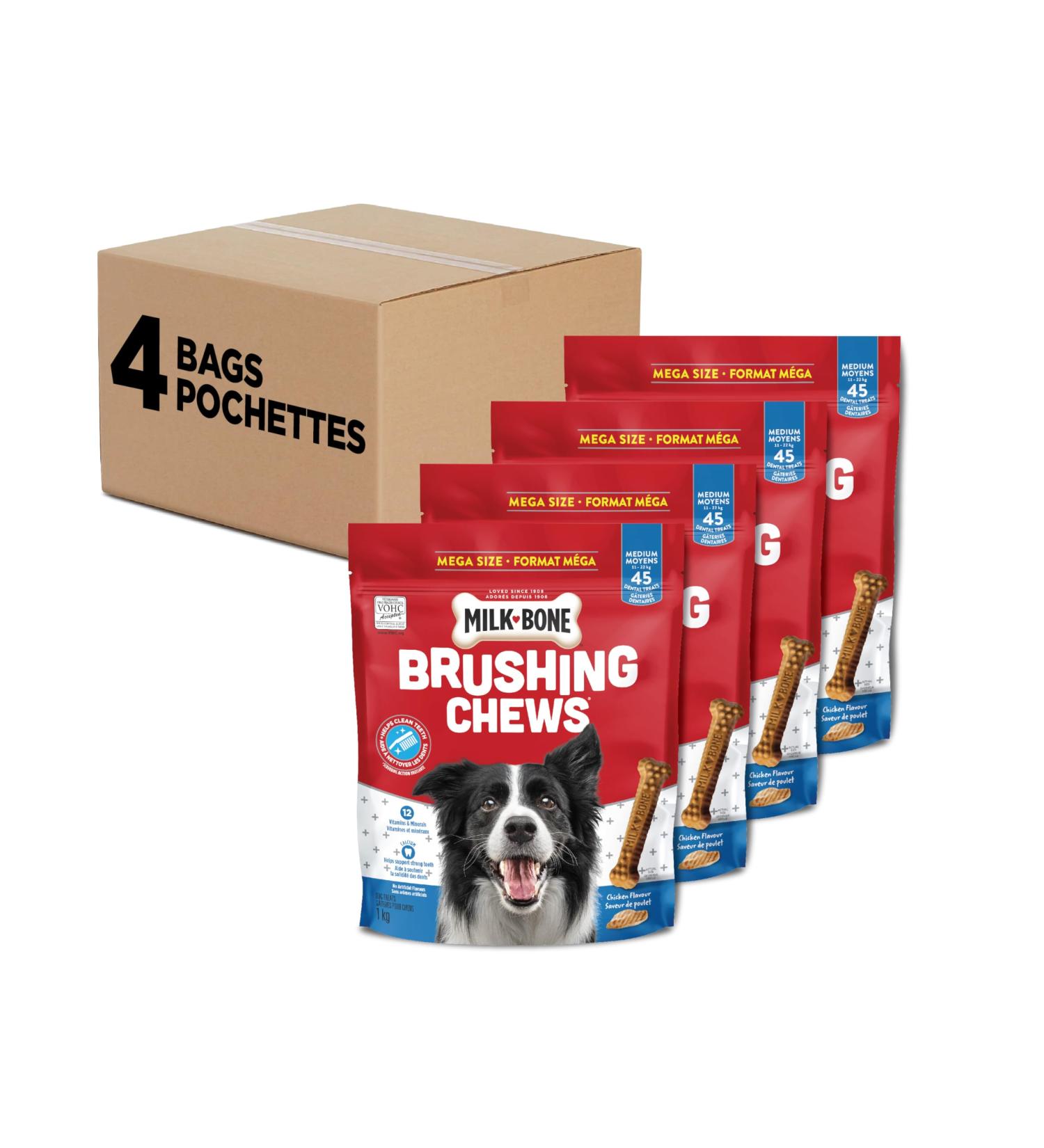 Milk-Bone Brushing Chews Dental Treats for Medium Dogs Daily Oral Care 180 Treats (Pack of 4) 180 Treats (Pack of 4) Medium Dog - Buy Online on GoSupps.com