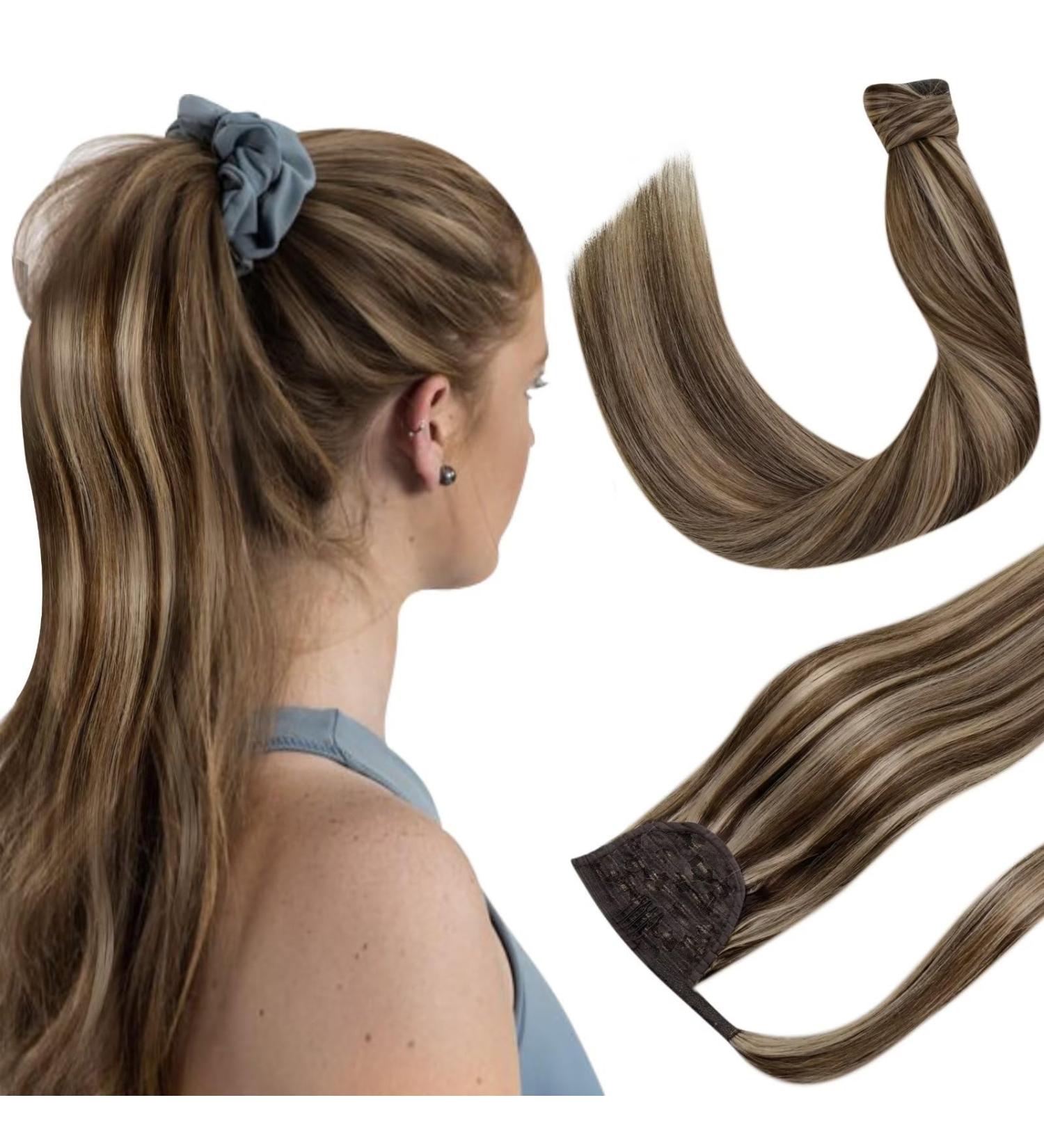 Braid Extensions | Real Hair Remy Ponytail Extensions #4/27 Dark Brown & Red Blonde - 70g 35 cm - Buy Online on GoSupps.com