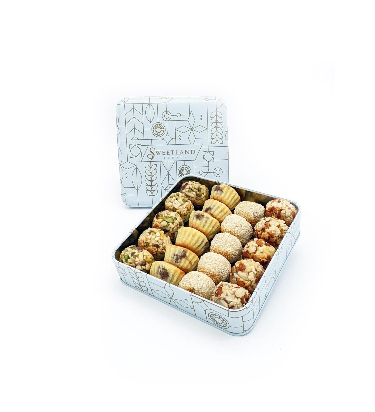 Sweetland London Maamoul Dates Assortment - 500G | Handmade Cookies | Gifts | Ramadan Mother's Day Easter & Eid | Ma'Amoul Date With Pistachio Almond Seasame & Mix Date | UK Made | Tin Gift Box - Buy Online on GoSupps.com