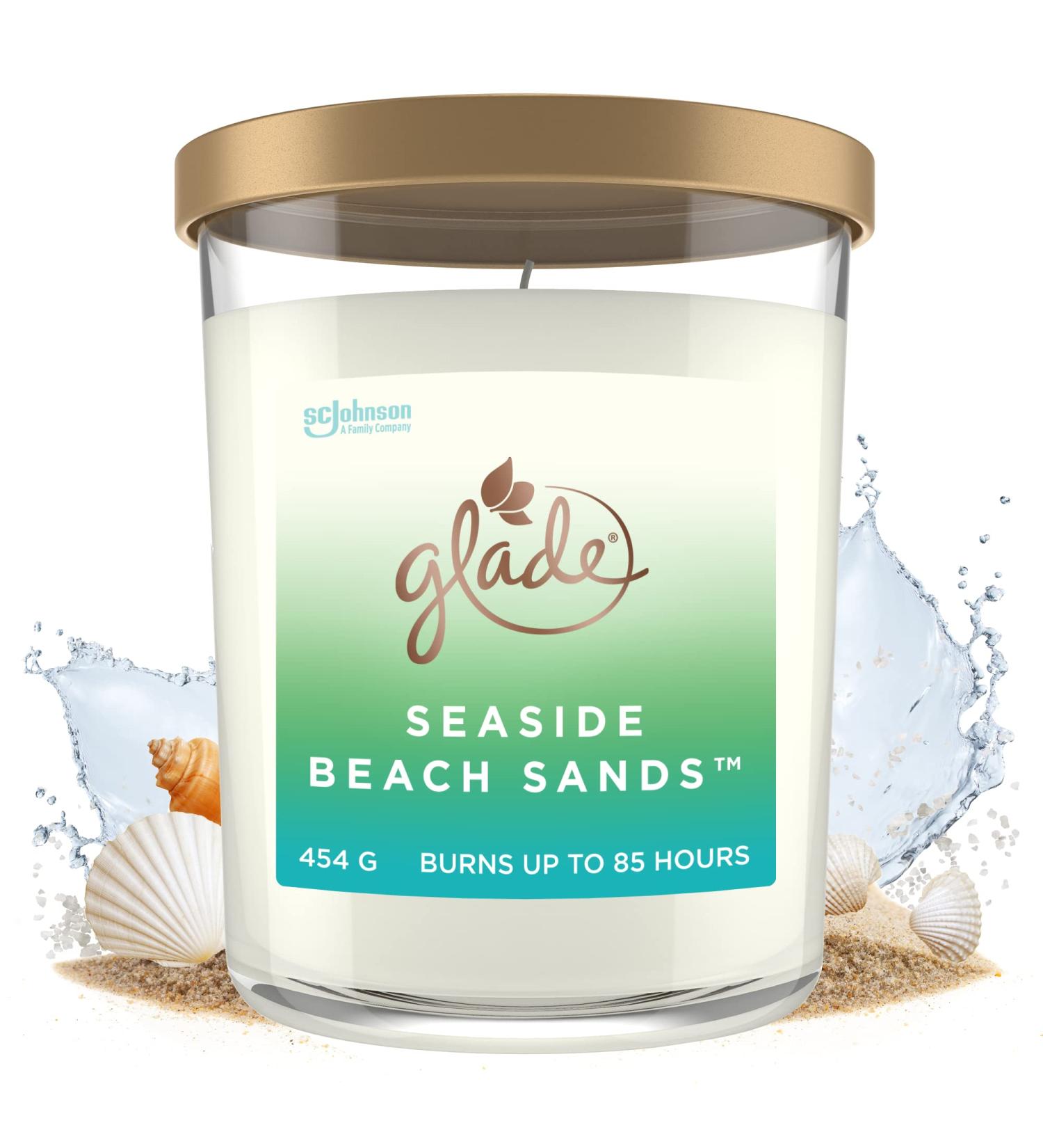 Glade Seaside Beach Sands Scented Candle - 454g | Infused with Essential Oils | 85 Hour Burn Time | Home D cor Jar Candle - Buy Online on GoSupps.com