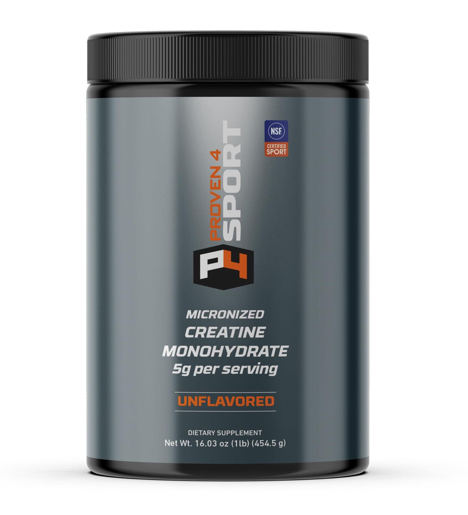 Proven4 Creatine Monohydrate NSF Certified for Sport 5g Micronized Powder for Muscle Strength & Brain Energy, Performance & Recovery from Exercise Unflavored 16 Oz 90 Servings - Buy Online on GoSupps.com