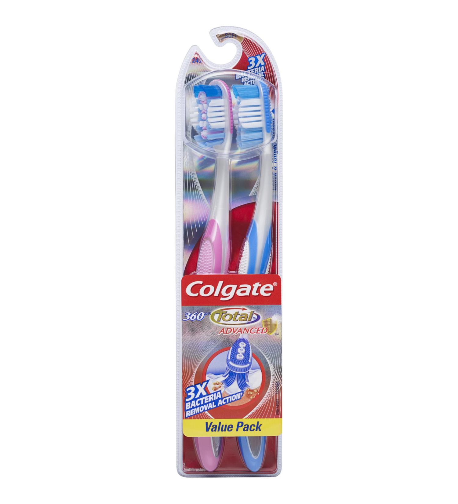 Colgate Total 360 Adult Soft Manual Toothbrush 2 Count - Colors Vary - Buy Online on GoSupps.com