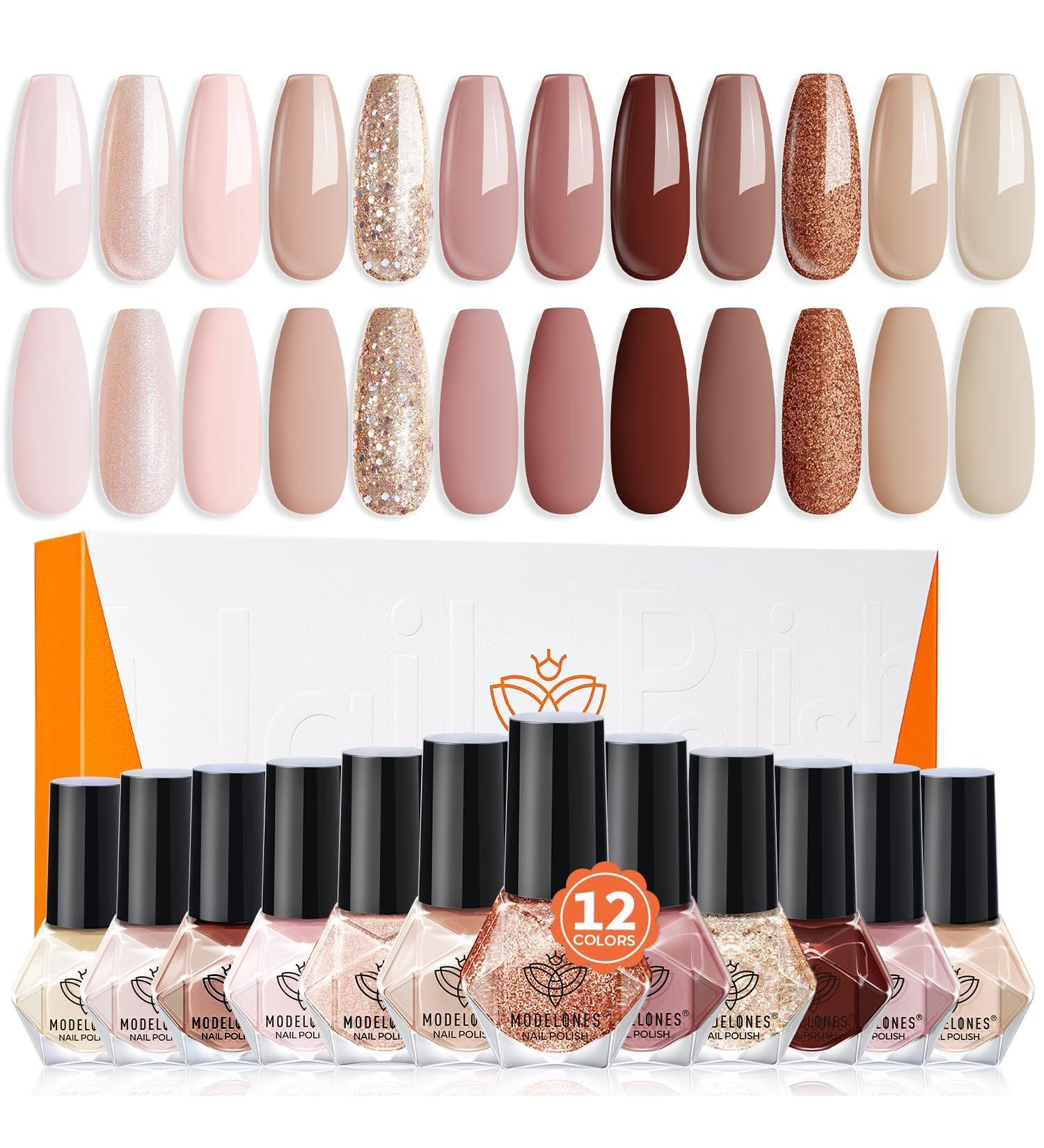 Modelones Nail Polish Set 12 Colors Nude Brown Nail Polish Gold Glitter Autumn Nail Polish Neutral Pink Nail Polish Finger Nail Polish Bulk Manicure Diy Nail Art Salon Home - Buy Online on GoSupps.com
