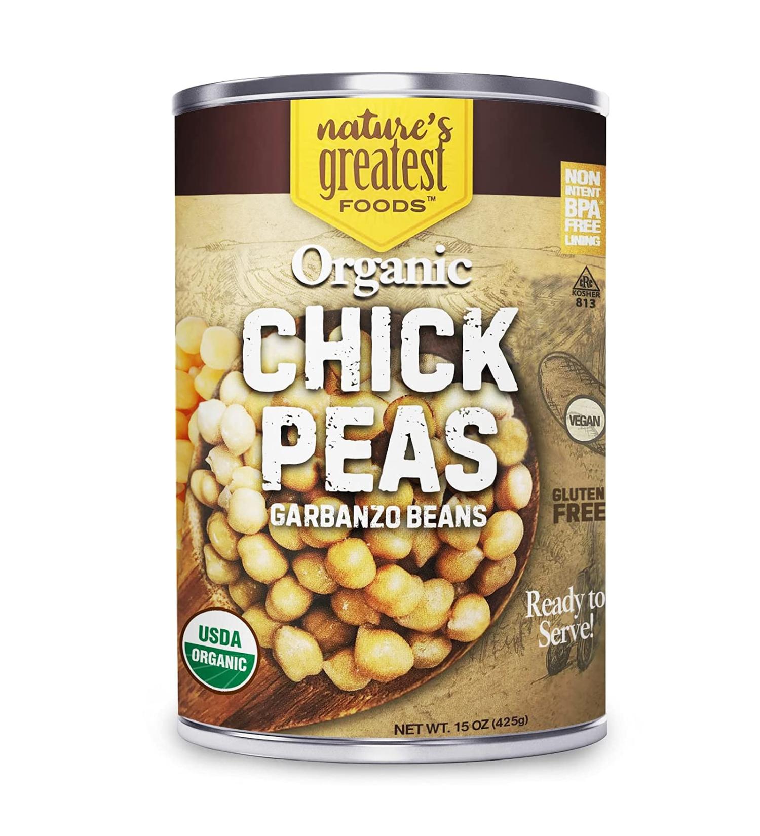 Organic Canned Chickpeas (Garbanzo Beans) - 12-Pack  15 Ounce - Ready To Serve - GMO-Free  Kosher - Nature's Greatest Foods - Buy Online on GoSupps.com